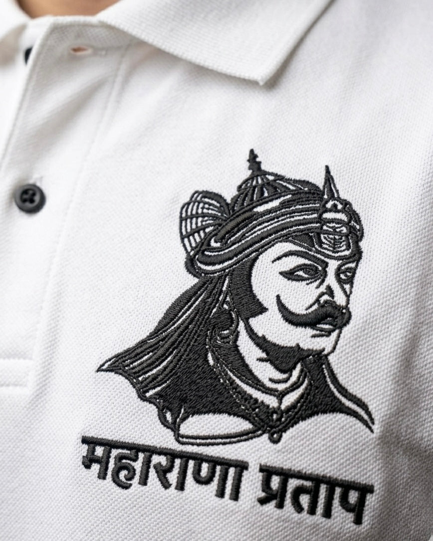 VVM Vastra Maharana Pratap Premium Cotton T-Shirt - Rajputana Pride Embroidery | Heavy Cotton Graphic Tee for Men