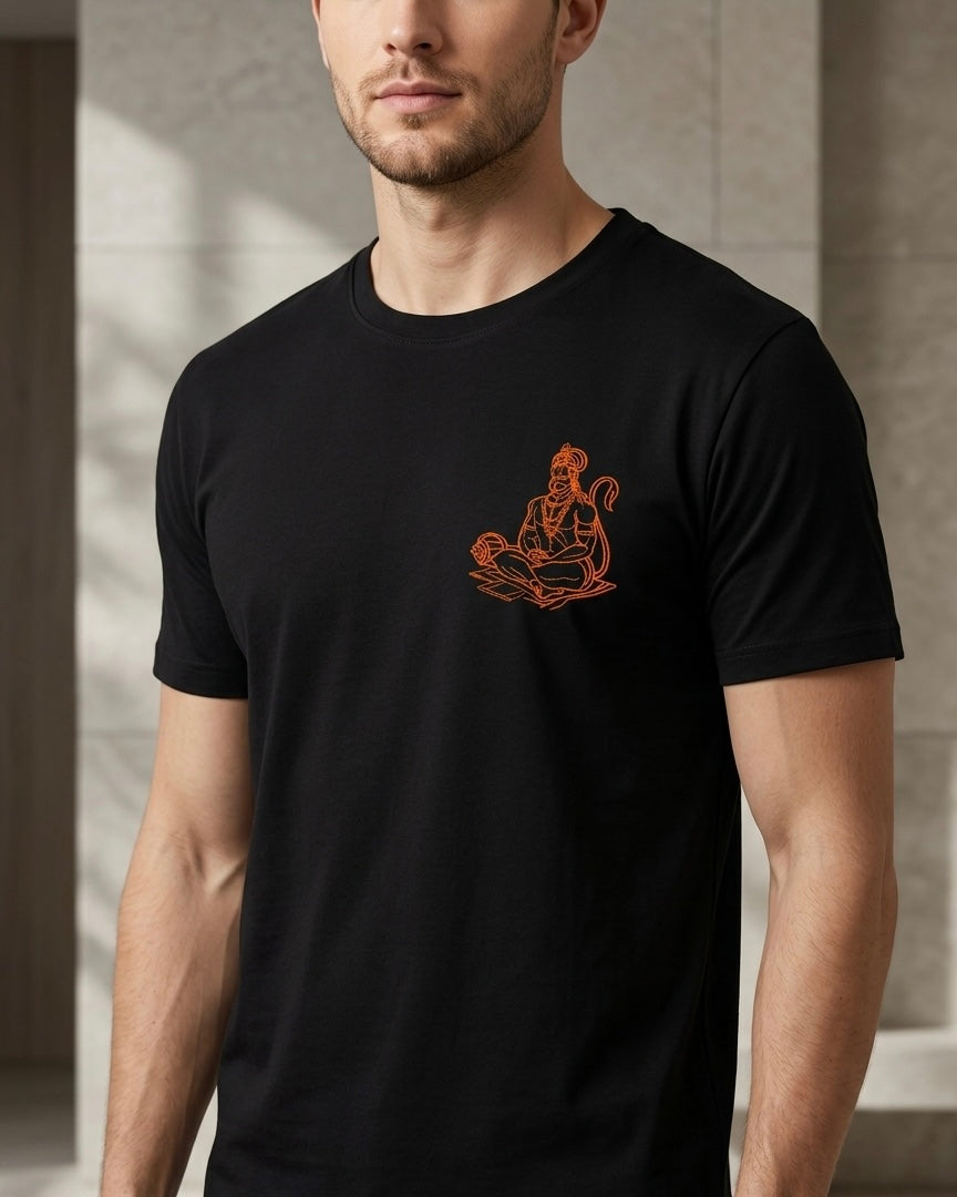 Hanuman Ji Saffron Embroidered Tee | Premium Indian Streetwear