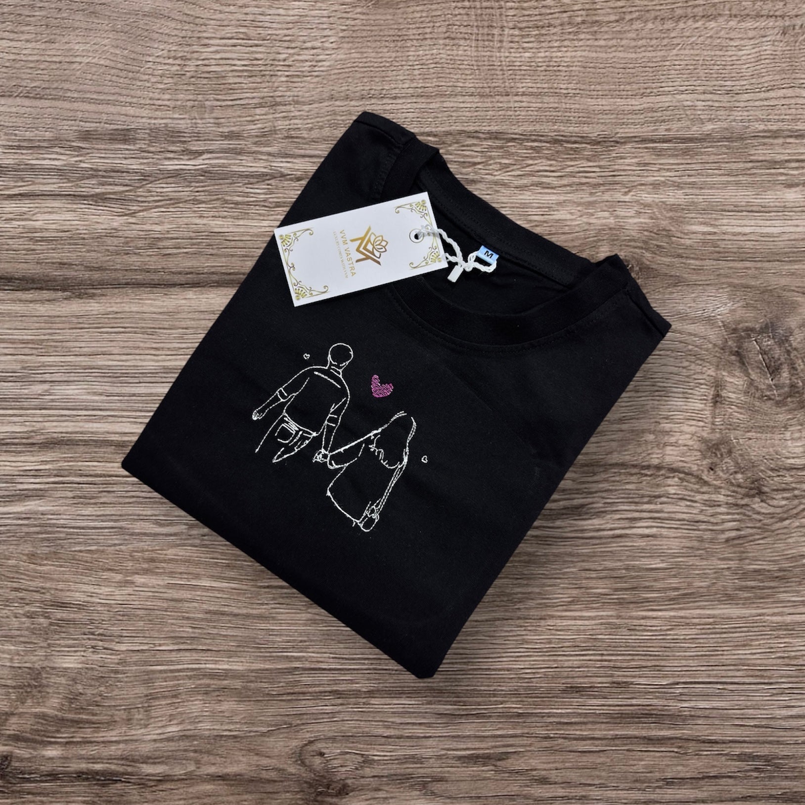 Oversized Couple Embroidery T-Shirt – Pure Cotton | Romantic Couples Tee