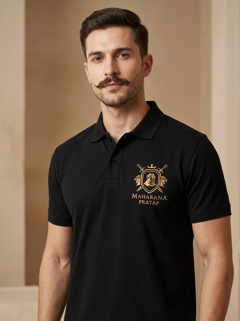 VVM Vastra Maharana Pratap Premium Cotton T-Shirt - Rajputana Pride Embroidery | Heavy Cotton Graphic Tee for Men