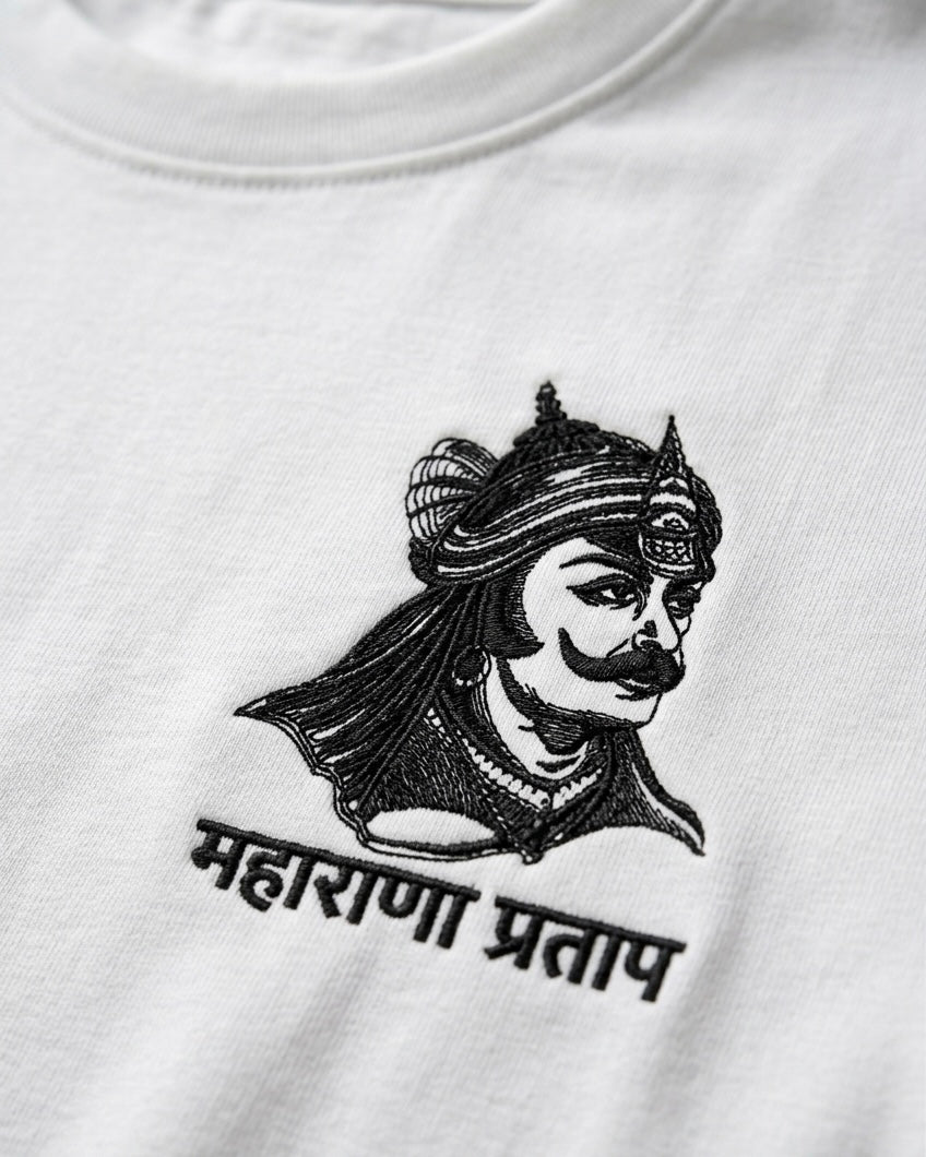 VVM Vastra Maharana Pratap Premium Cotton T-Shirt - Rajputana Pride Embroidery | Heavy Cotton Graphic Tee for Men