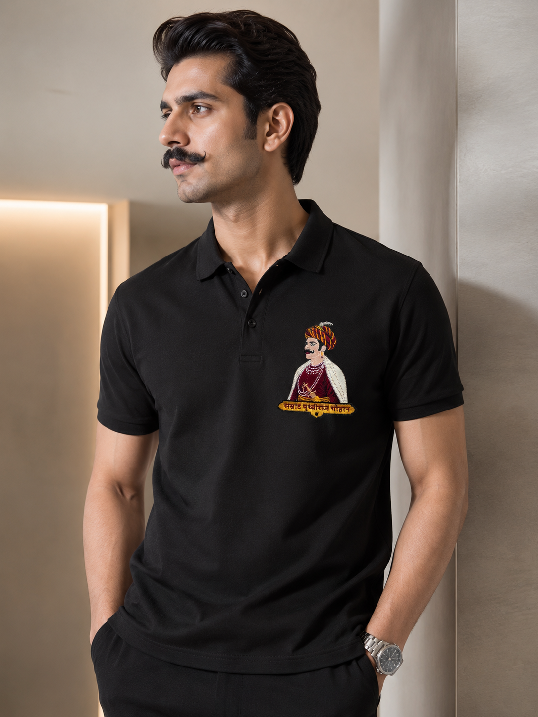 Samrat Prithviraj Chauhan Embroidered Premium Polo T-Shirt - Luxury Heritage Collection by VVM Vastra