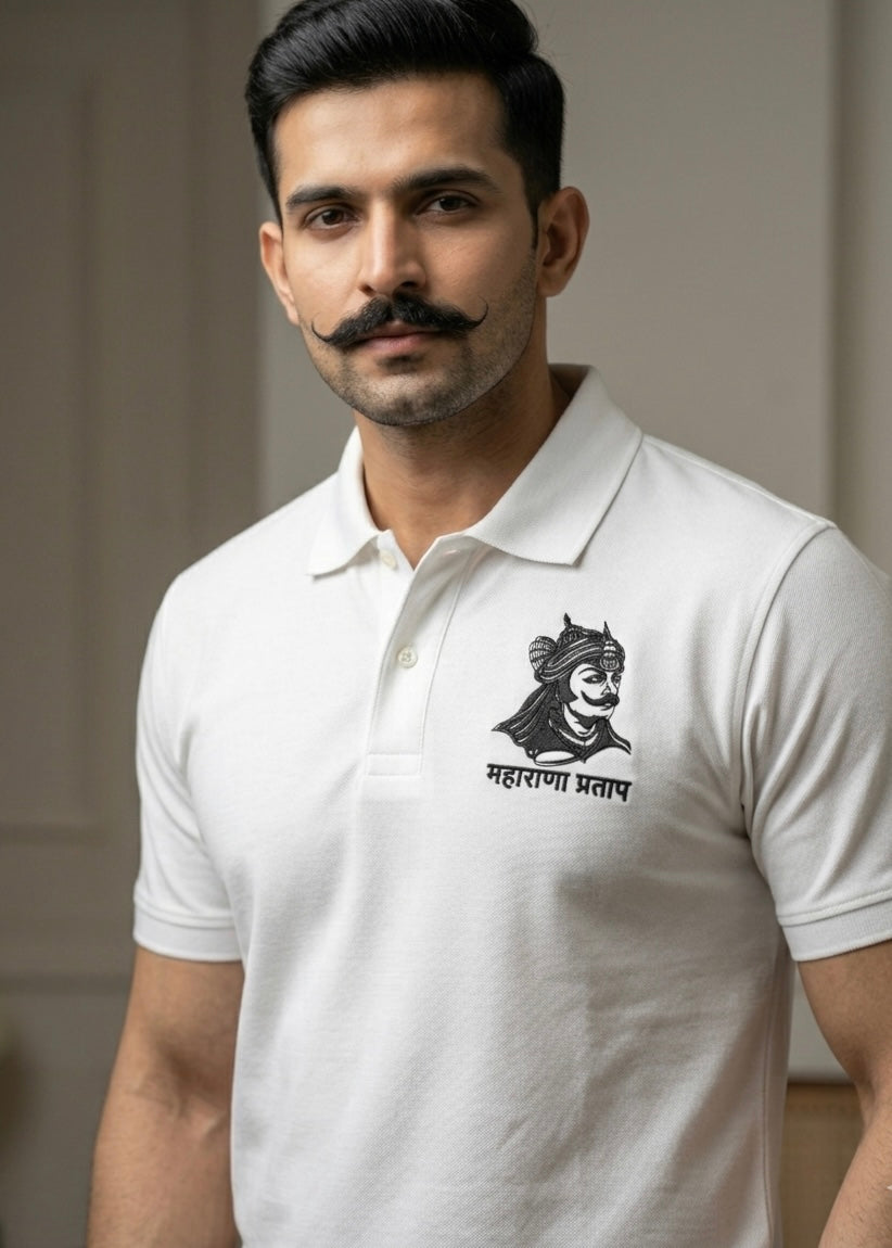 VVM Vastra Maharana Pratap Premium Cotton T-Shirt - Rajputana Pride Embroidery | Heavy Cotton Graphic Tee for Men