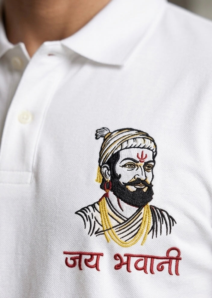 Chhatrapati Shivaji Maharaj Premium Machine Embroidery Polo T-Shirt | 100% Pure Cotton Luxury Wear by VVM Vastra