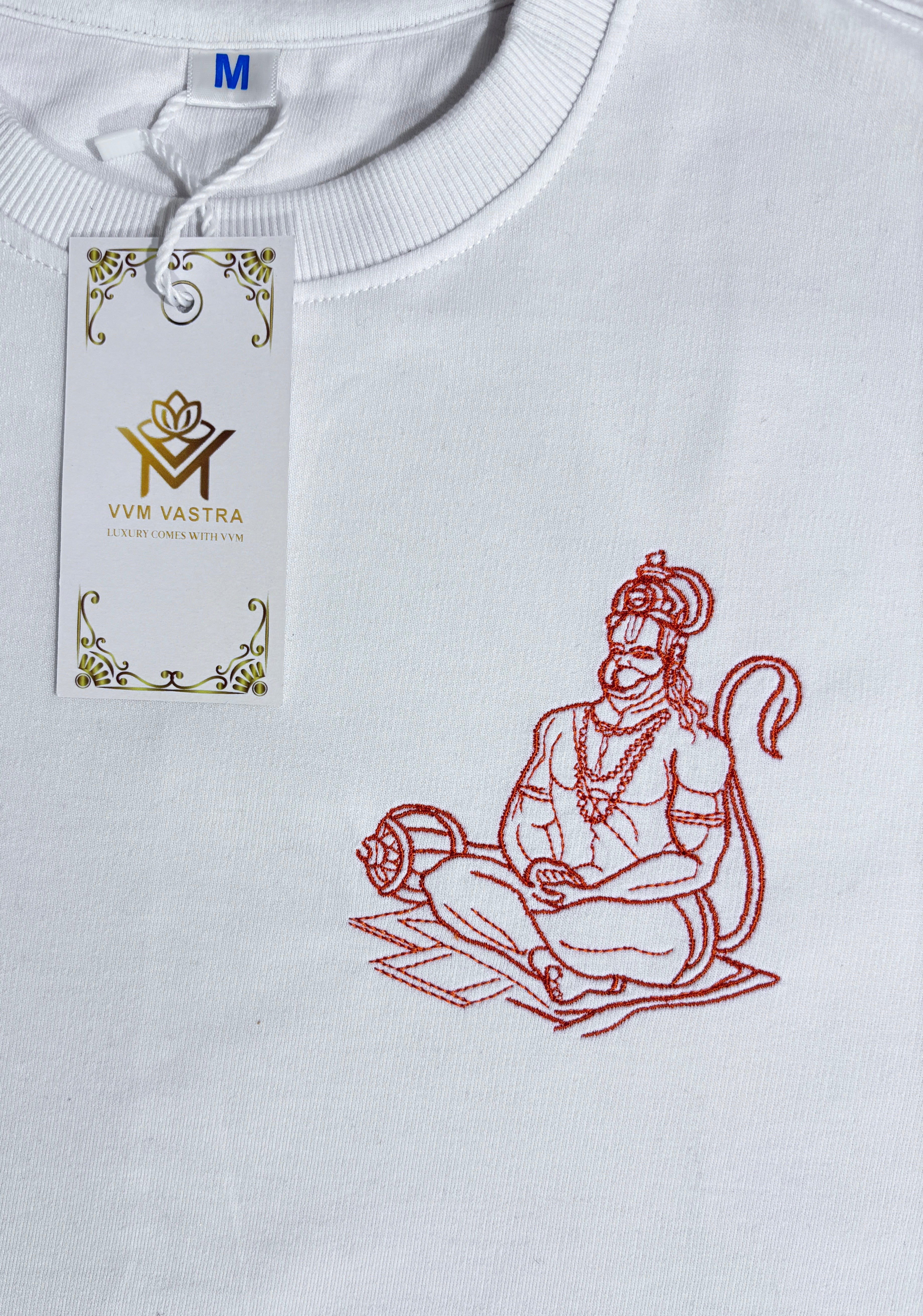 Hanuman Ji Saffron Embroidered Tee | Premium Indian Streetwear