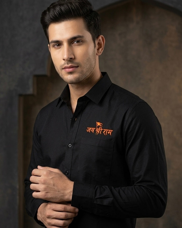 Jay Shri Ram Embroidered Shirt β Premium Cotton Shirt for Men | VVM Vastra