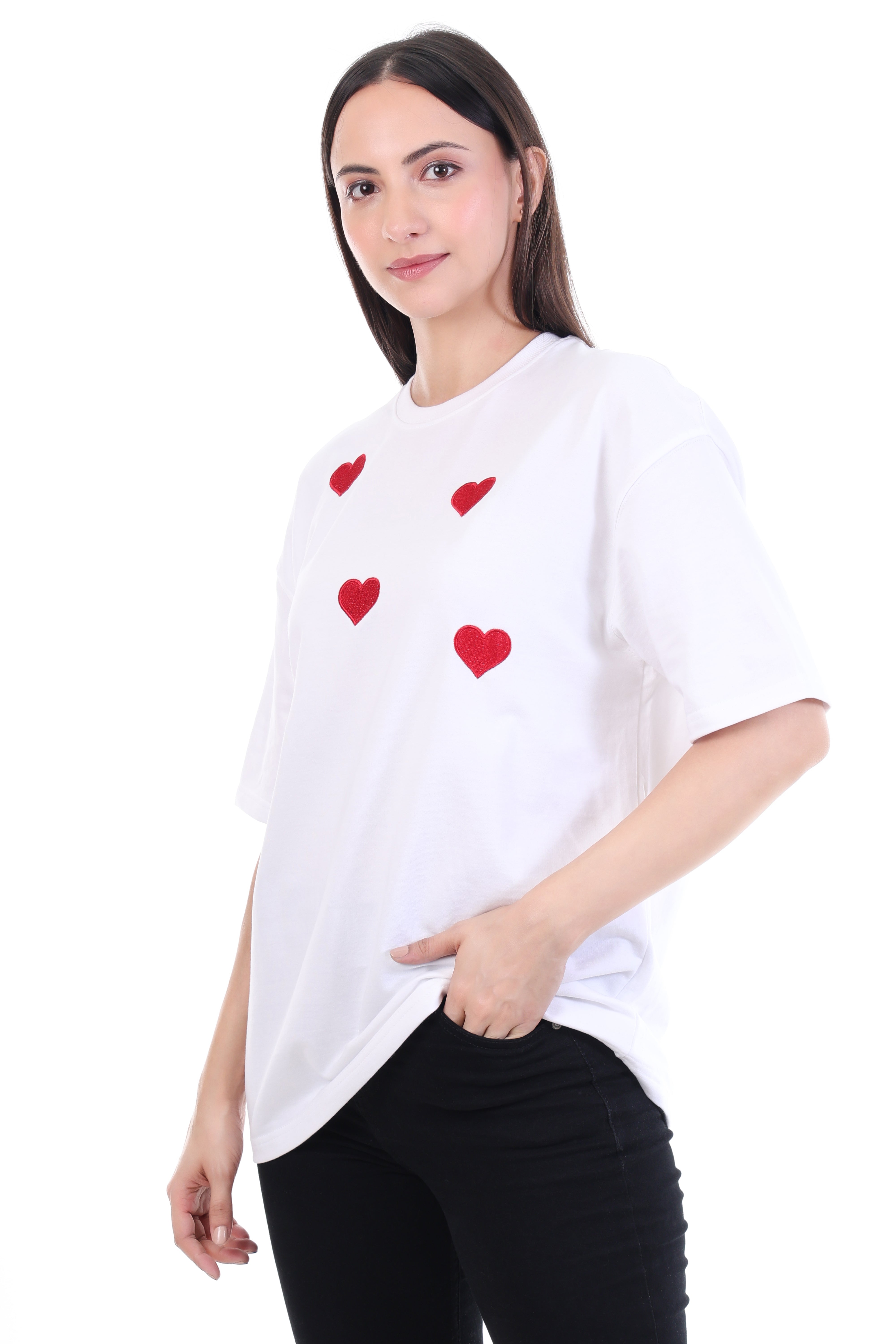 Gentle Heart – White Bunny Embroidered T-Shirt for Women