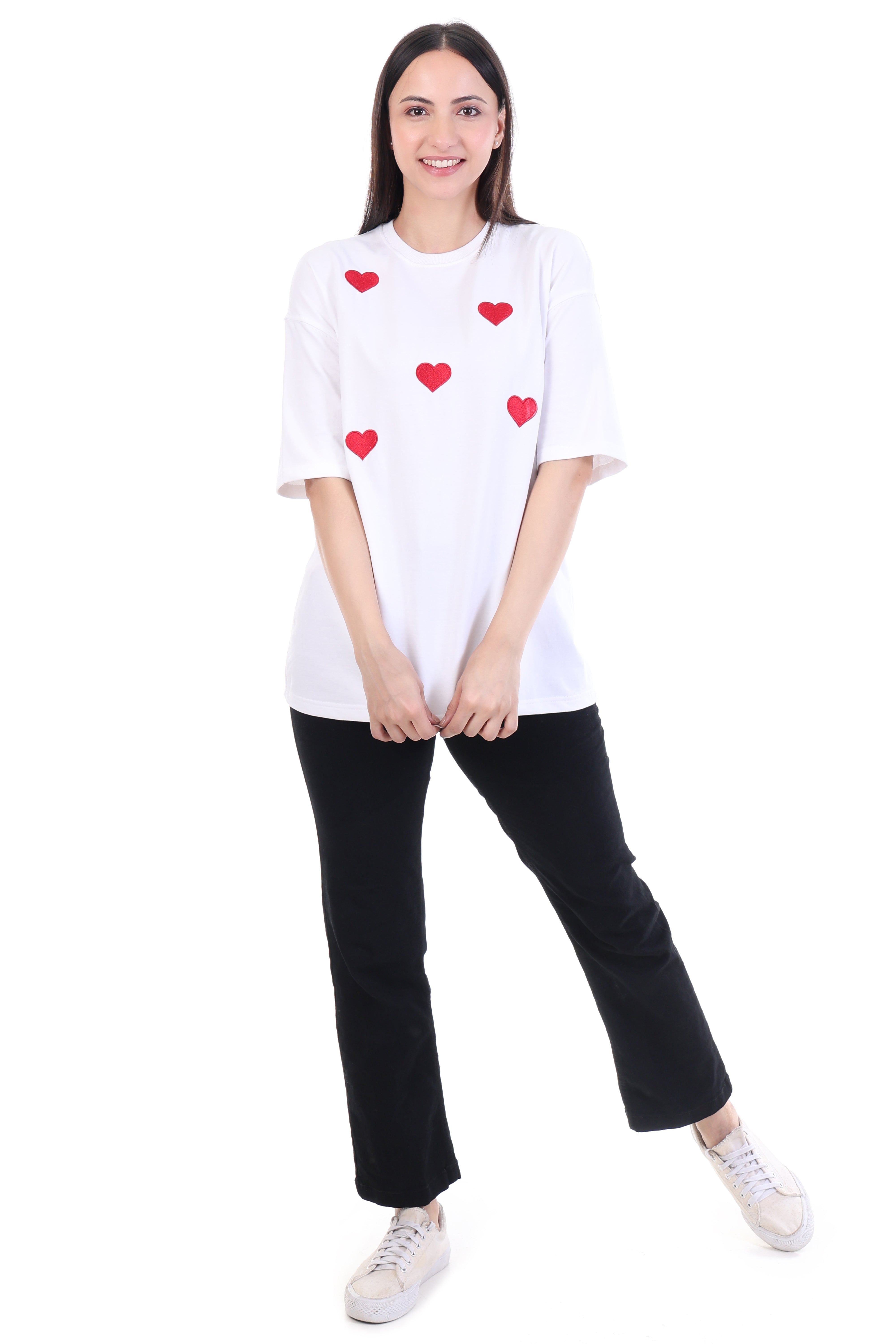 Gentle Heart – White Bunny Embroidered T-Shirt for Women