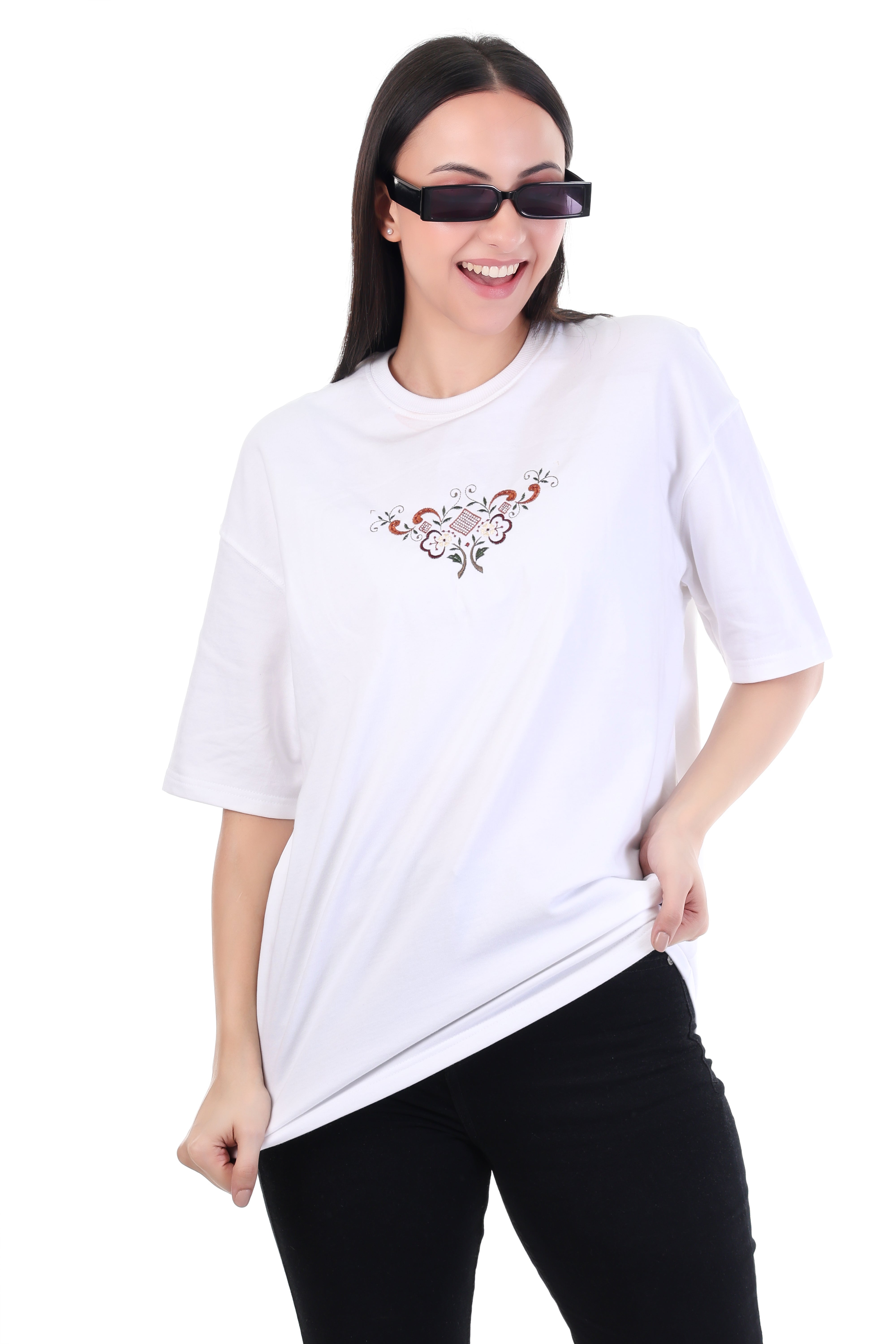 Endless Bloom â White Floral Embroidered T-Shirt for Women