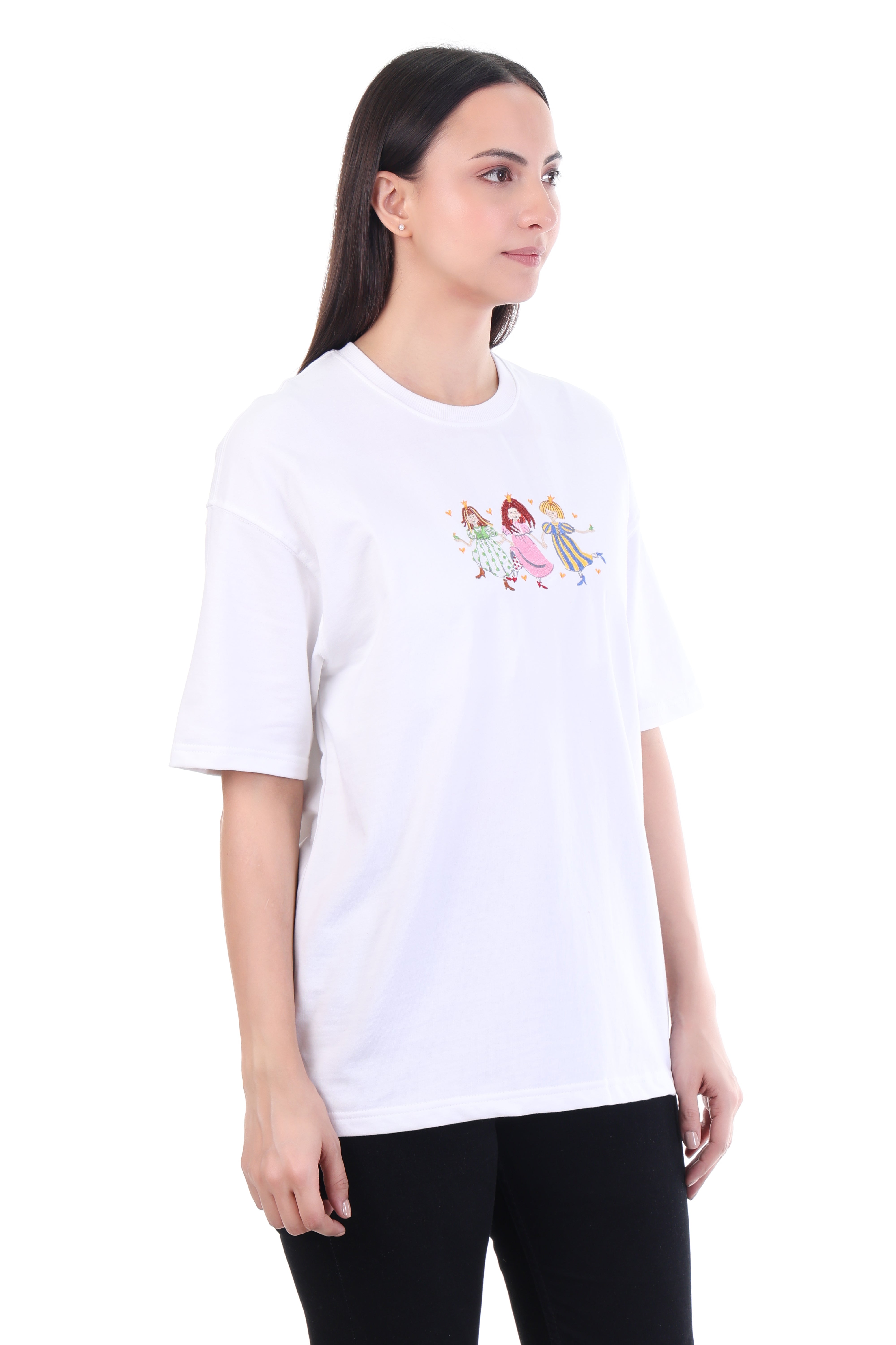 Endless Royalties – White Embroidered T-Shirt for Women | VVM Vastra