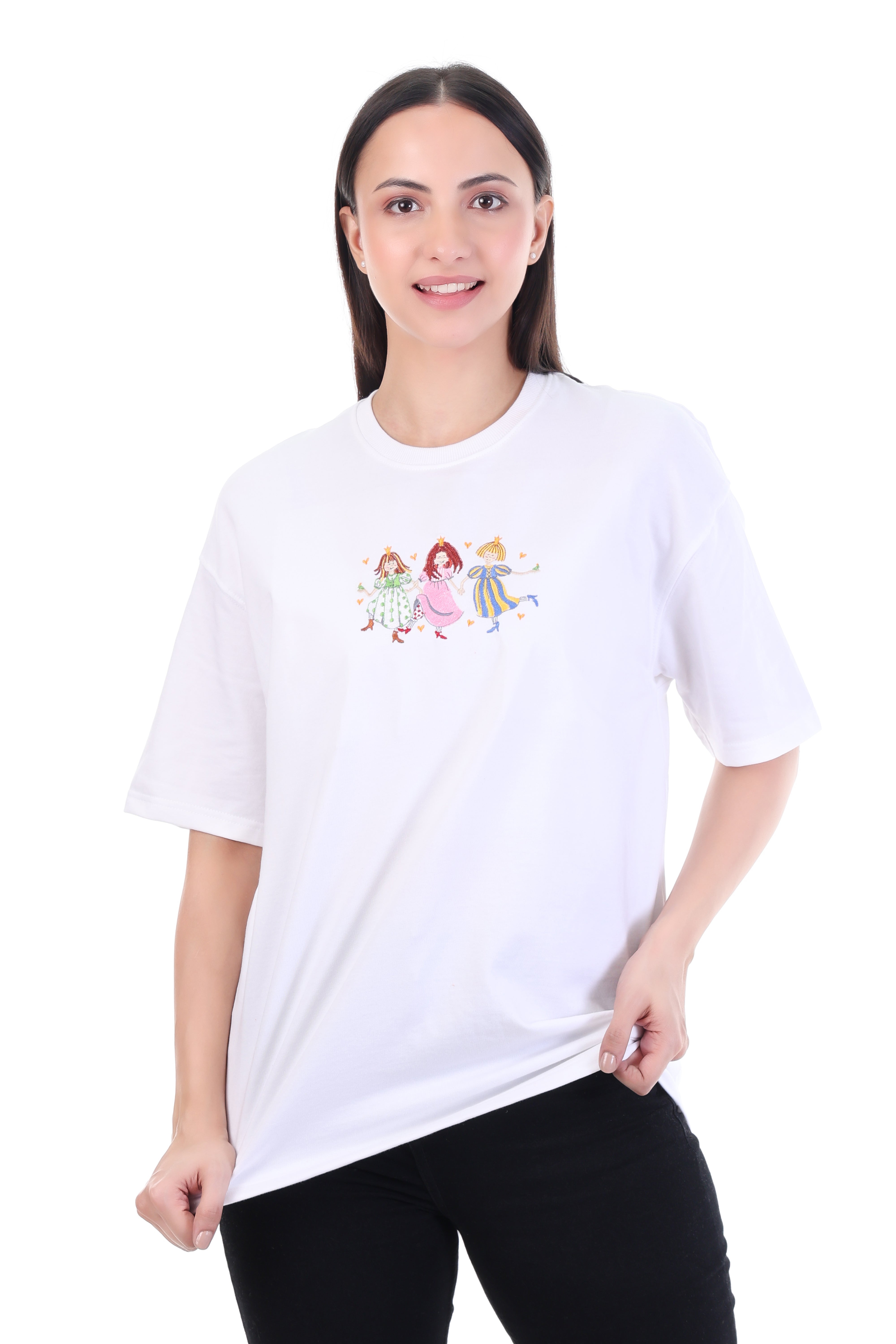 Endless Royalties – White Embroidered T-Shirt for Women | VVM Vastra