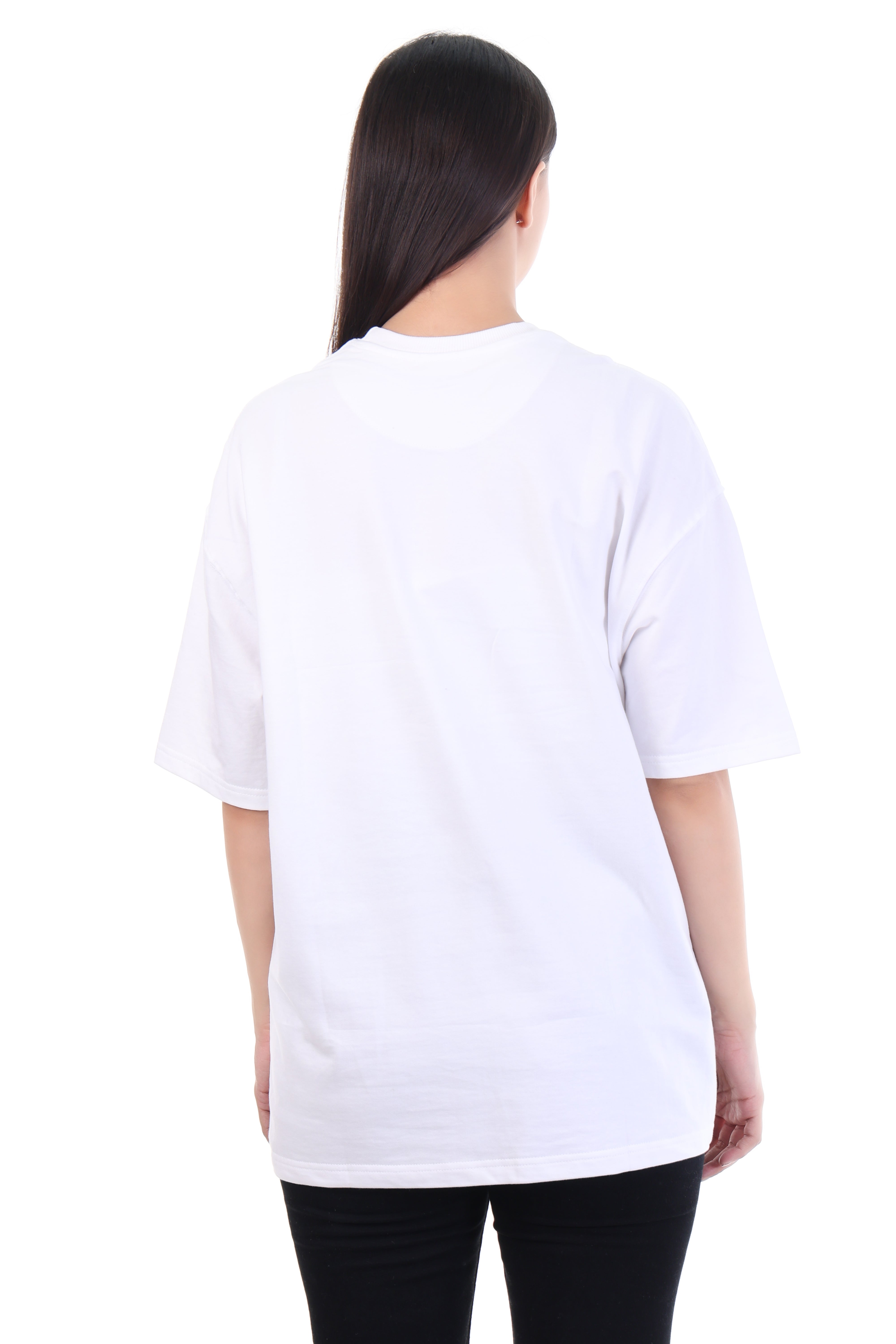 GeoBloom â White Geometric Floral Embroidered T-Shirt for Women | VVM Vastra
