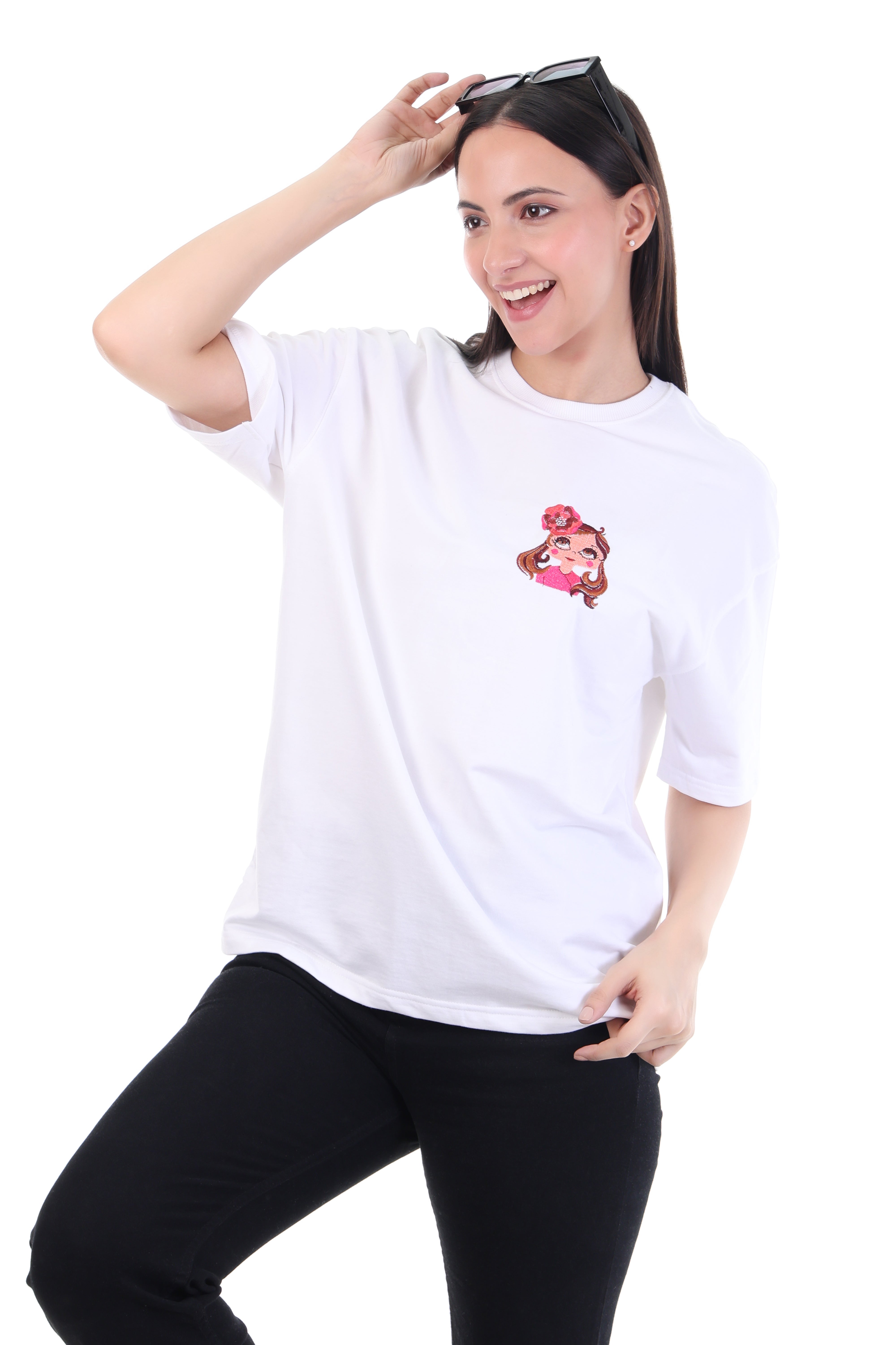 Petal Muse â White Embroidered T-Shirt for Women | VVM Vastra