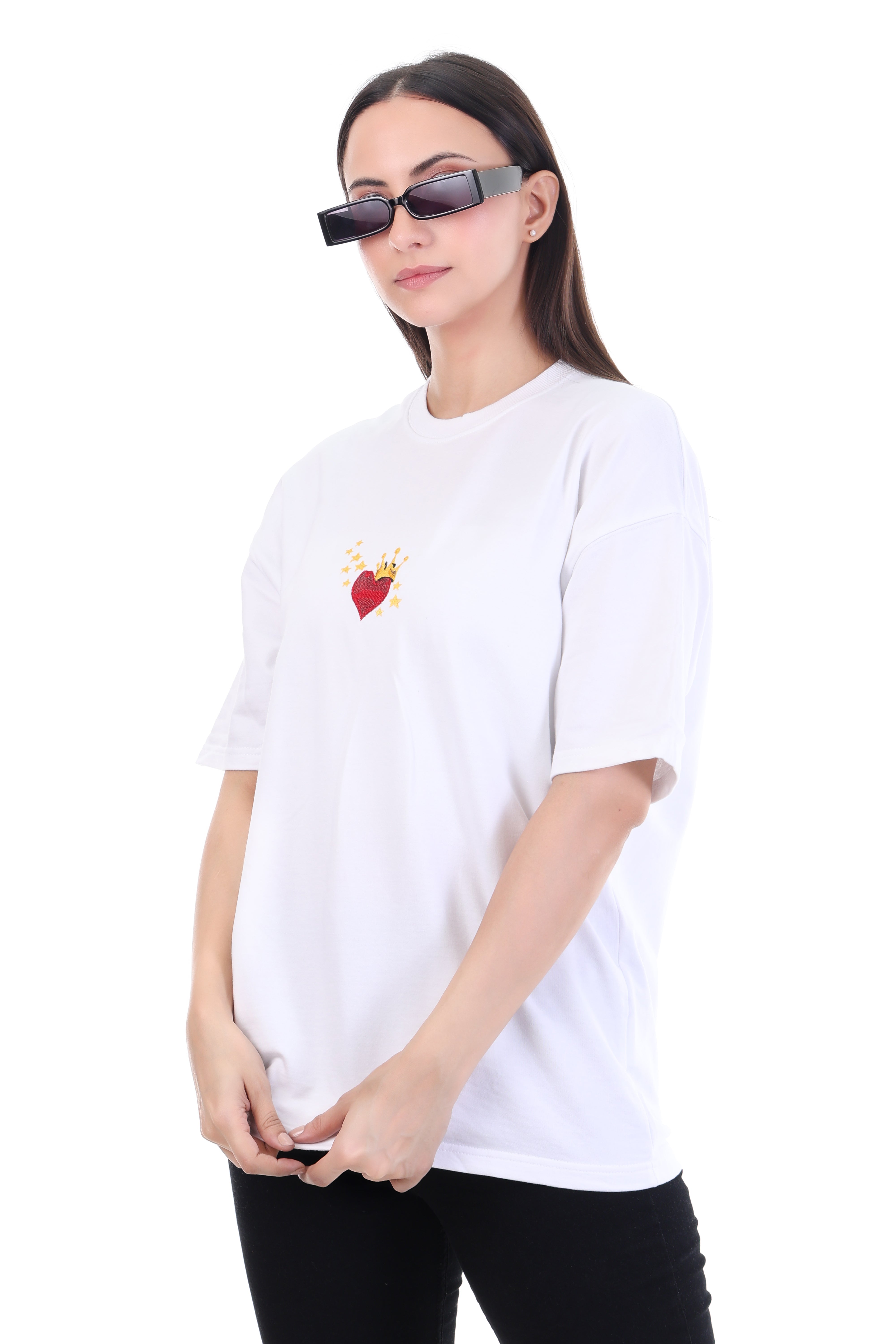 Queen of Hearts â White Crowned Heart Embroidered T-Shirt
