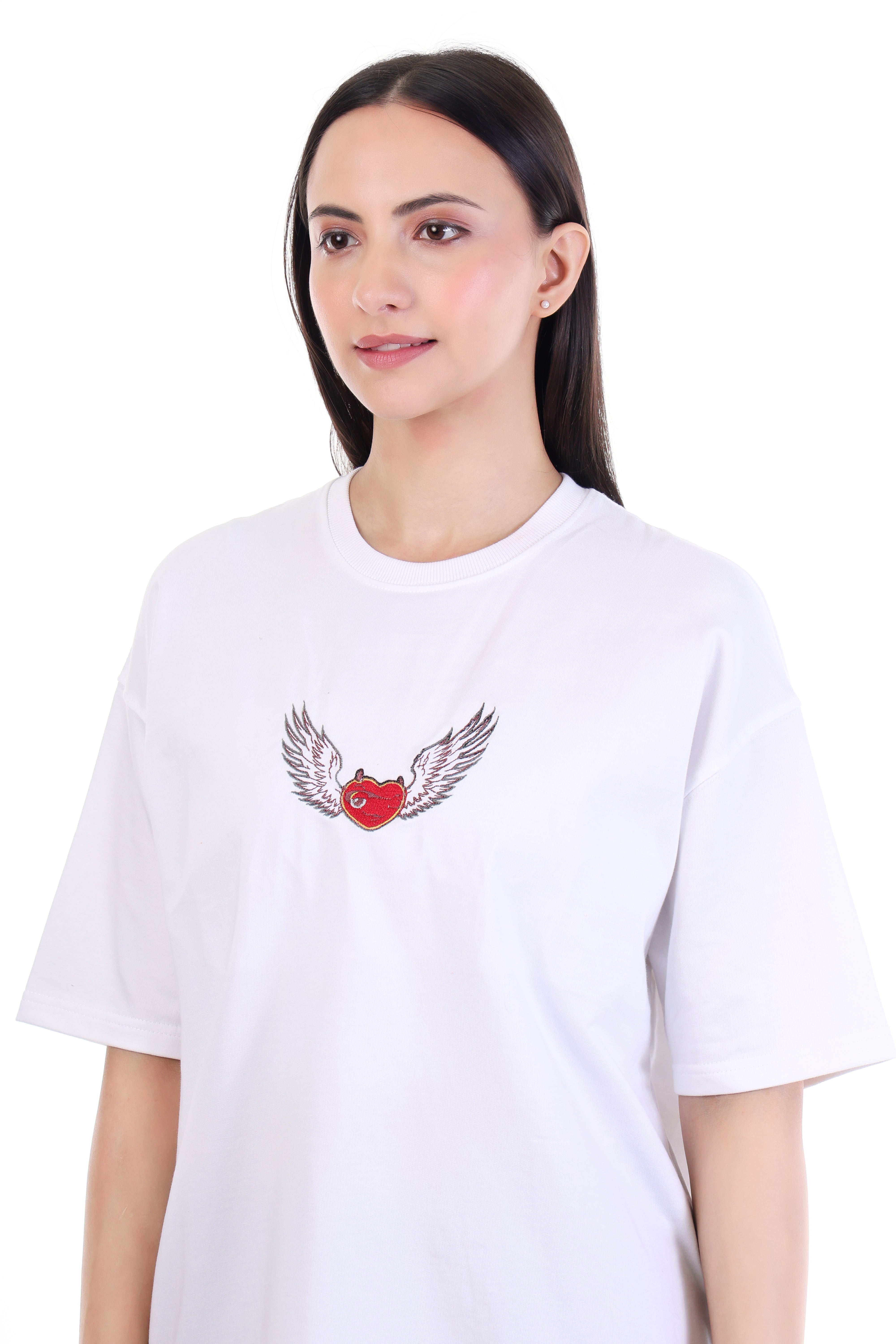 Rebel Heart â White Attitude Winged Heart T-Shirt for Women