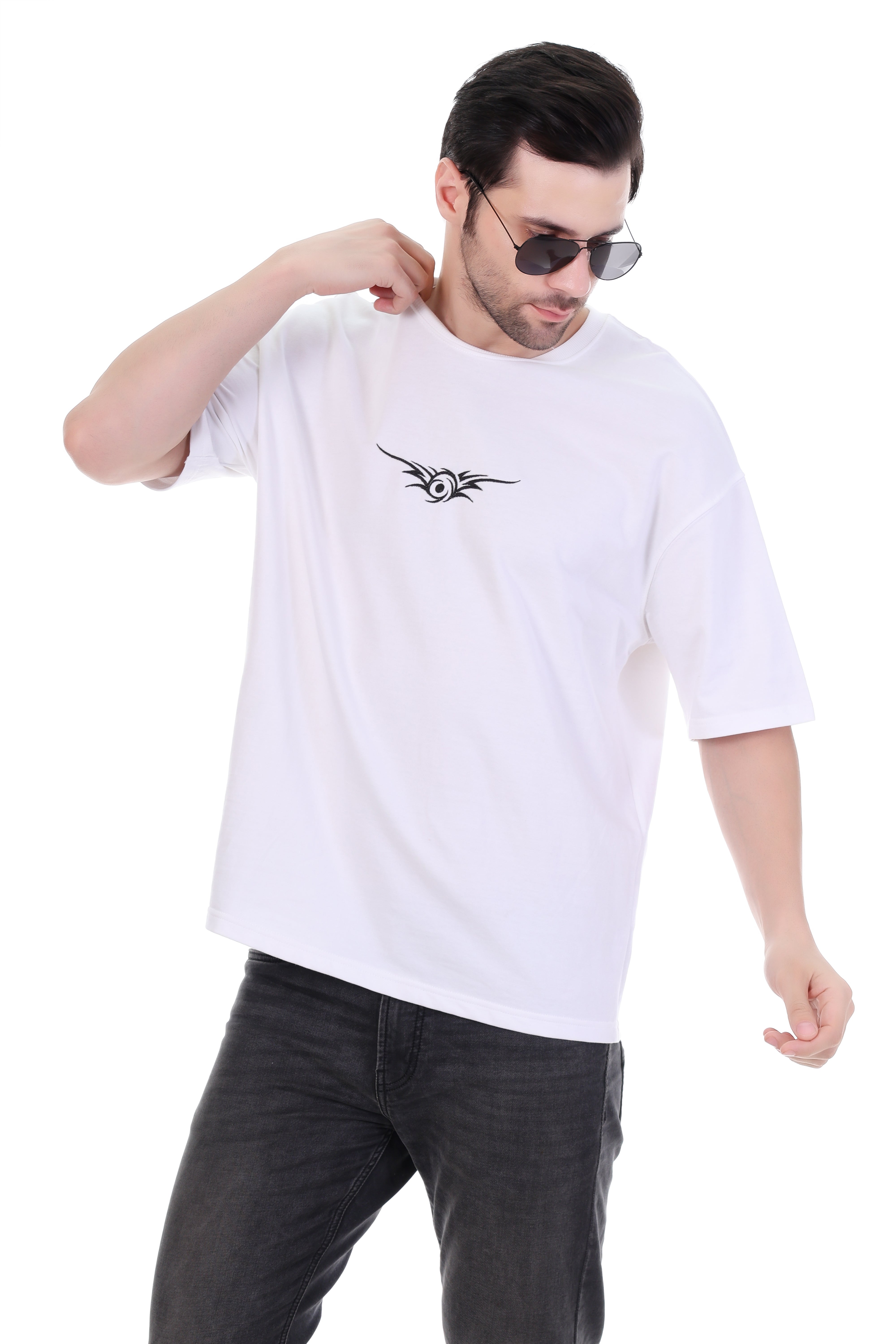 Tribal Spirit â Oversized White Embroidered T-Shirt