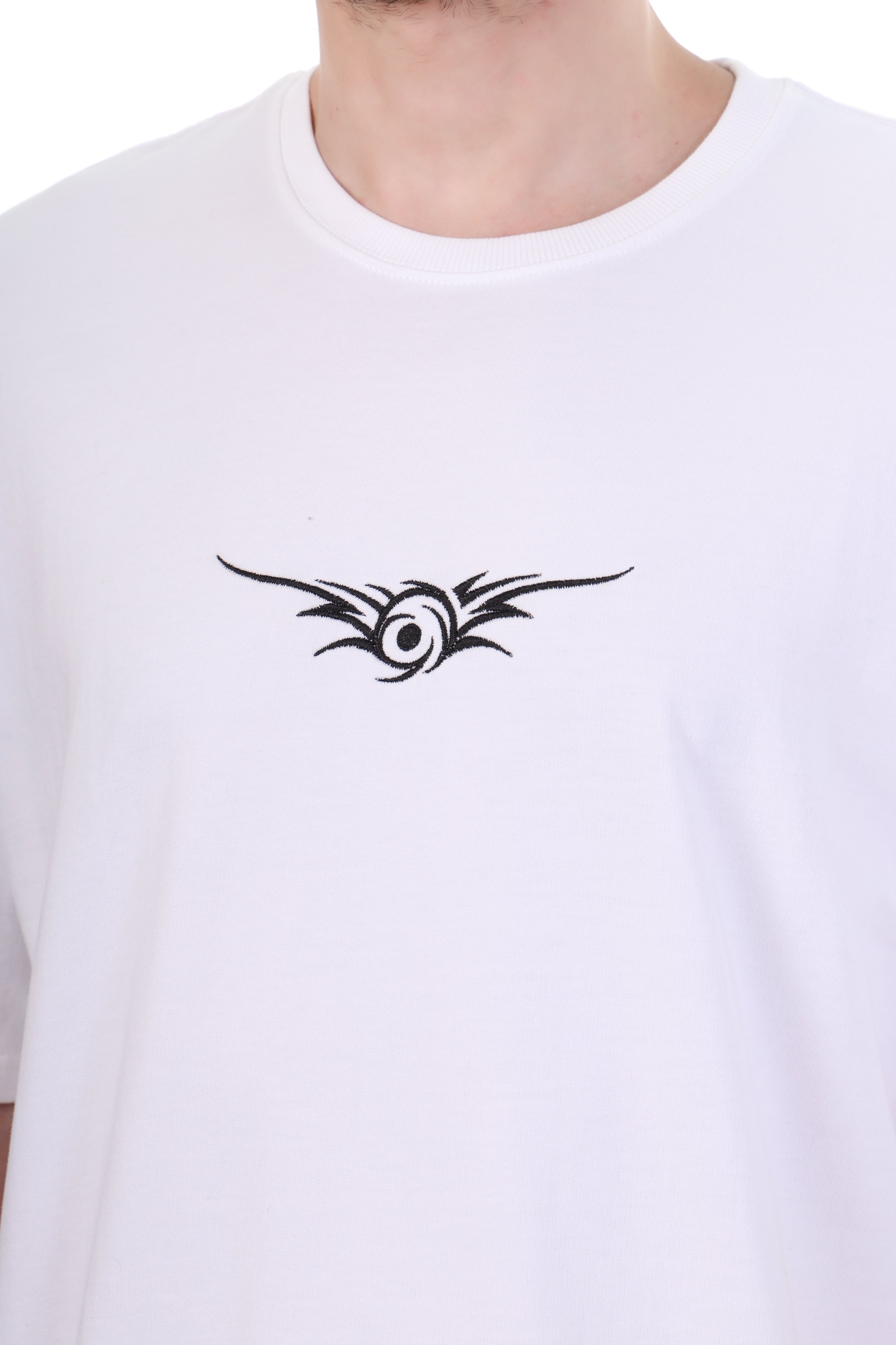 Tribal Spirit – Oversized White Embroidered T-Shirt