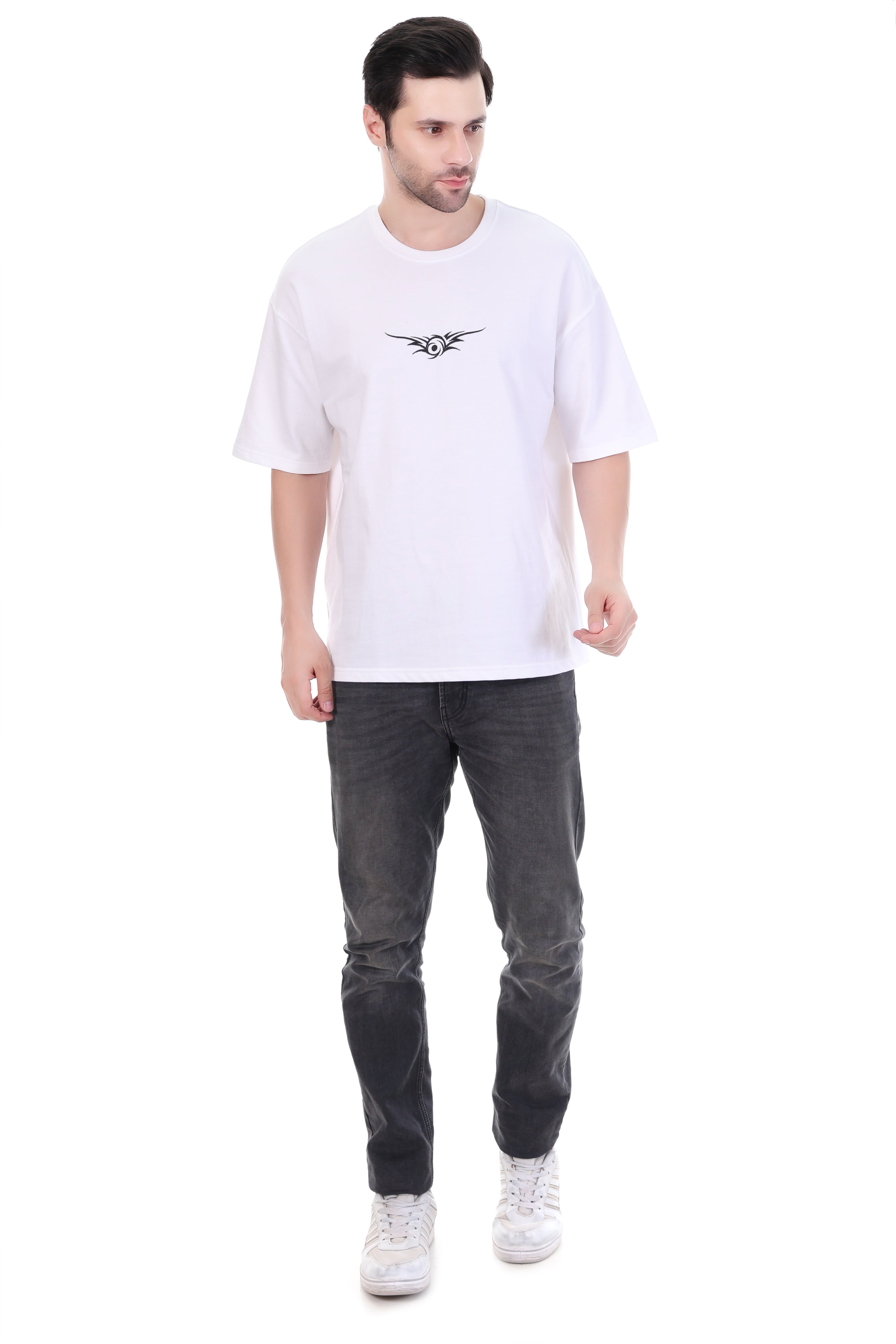 Tribal Spirit – Oversized White Embroidered T-Shirt
