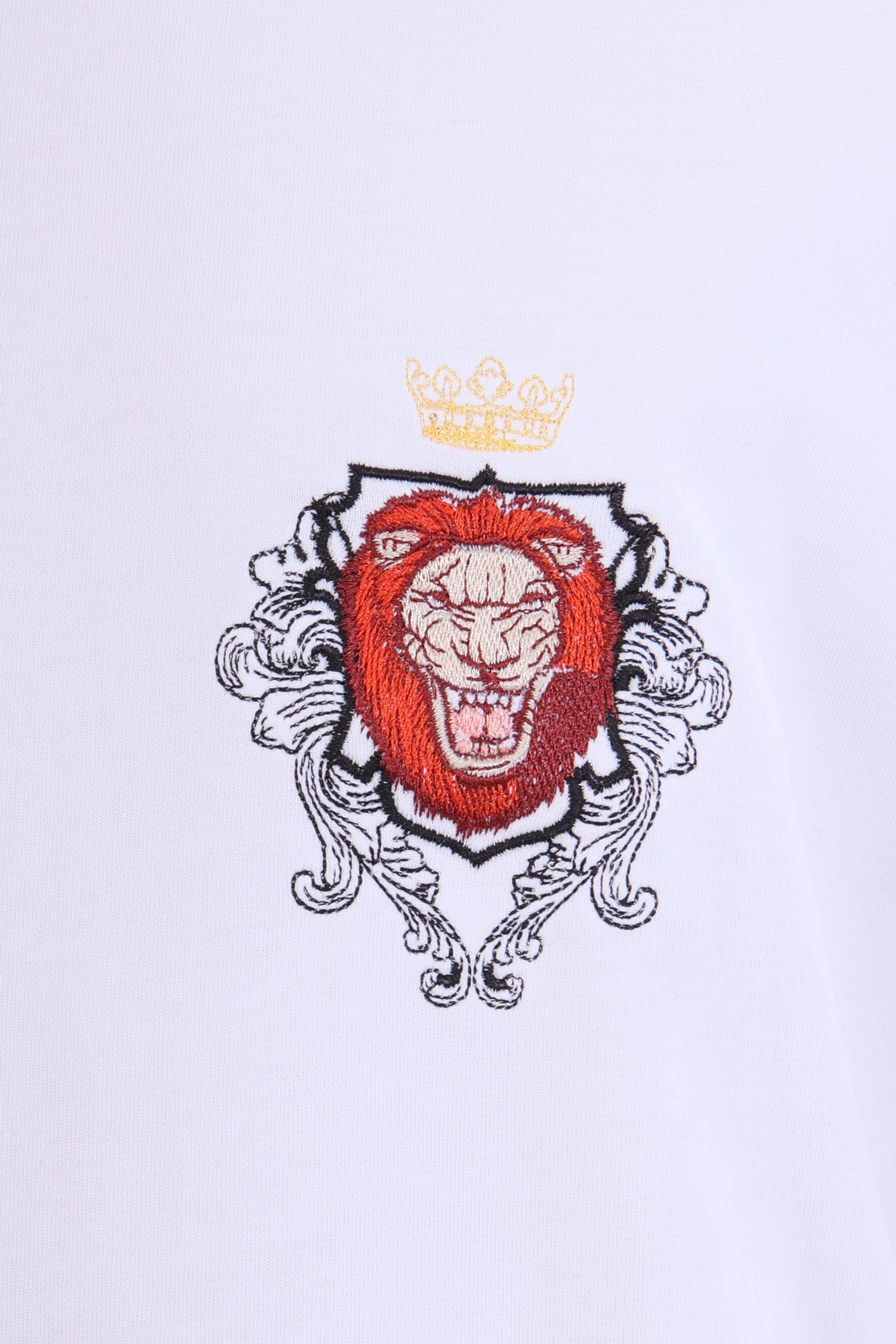 Men’s Oversized White Royal Lion Embroidered T-Shirt | 100% Cotton | Crown Crest Design