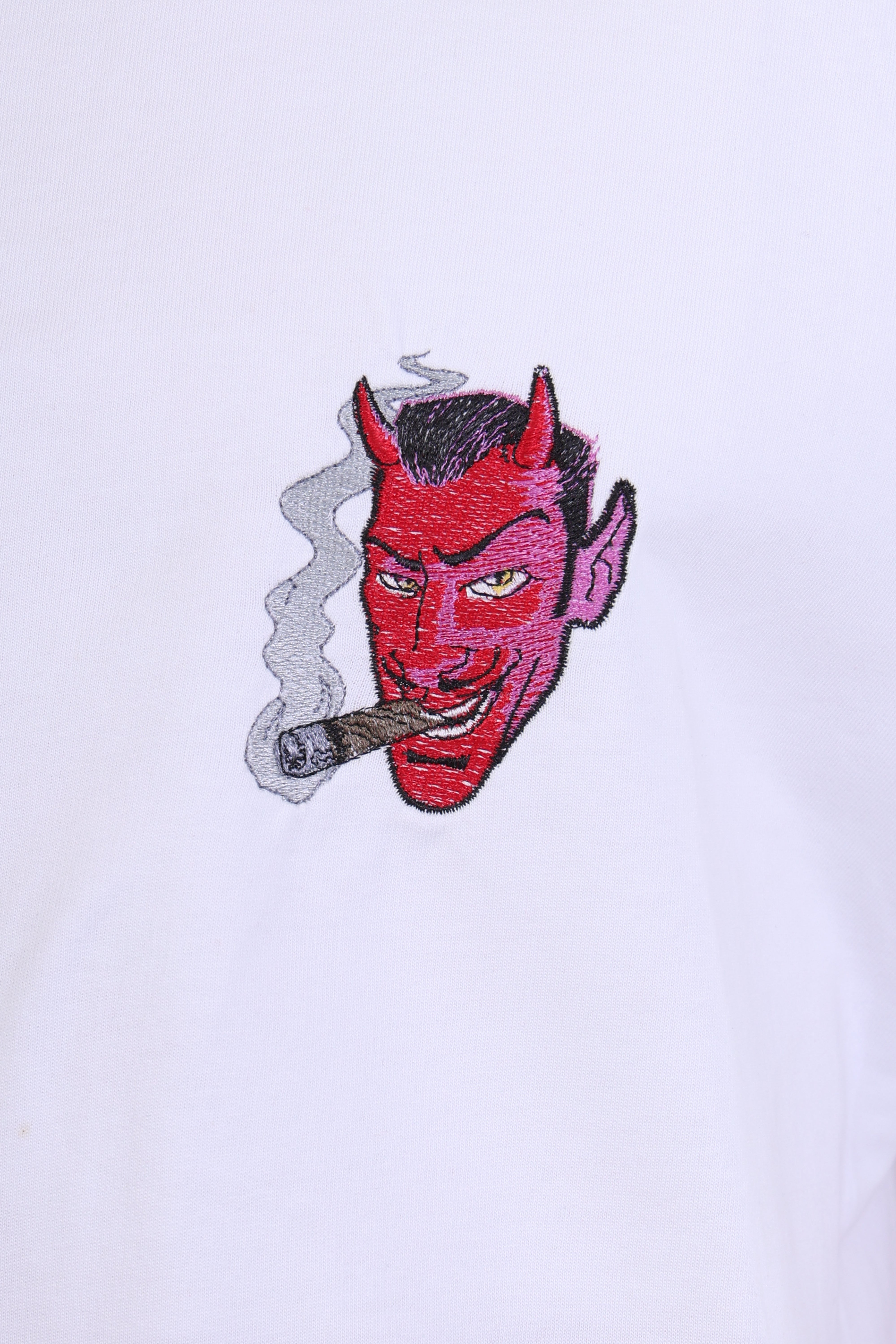 Men’s Oversized White Devil Embroidered T-Shirt – 100% Cotton Rebel Edition