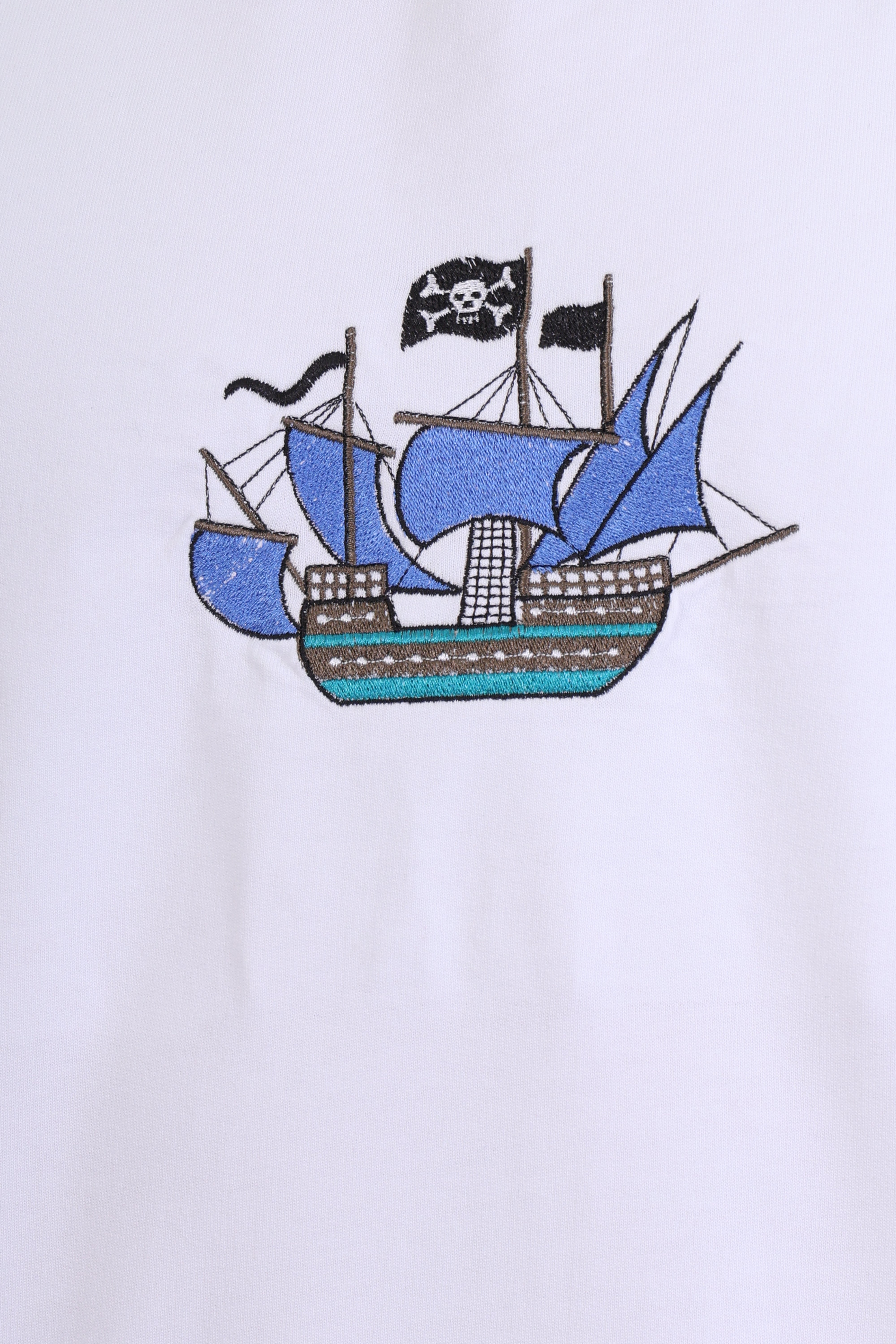 Men’s Oversized White Pirate Ship Embroidered T-Shirt | 100% Cotton Streetwear India