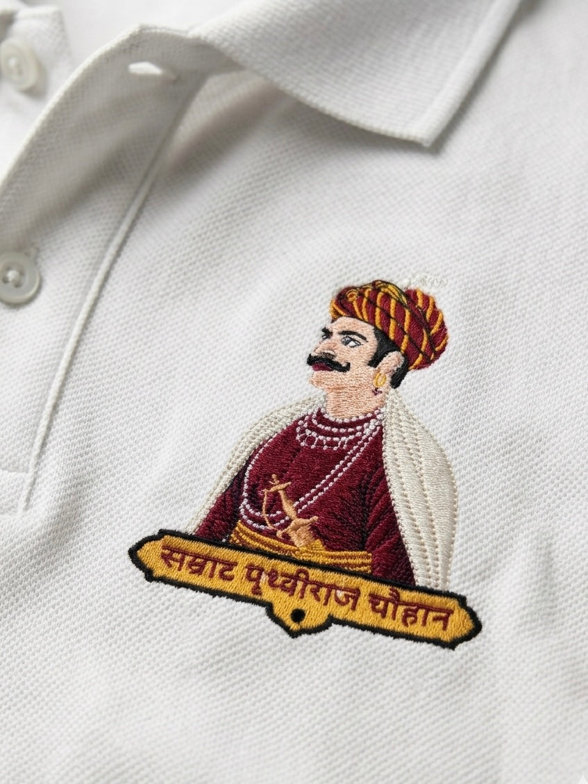 Samrat Prithviraj Chauhan Embroidered Premium Polo T-Shirt - Luxury Heritage Collection by VVM Vastra