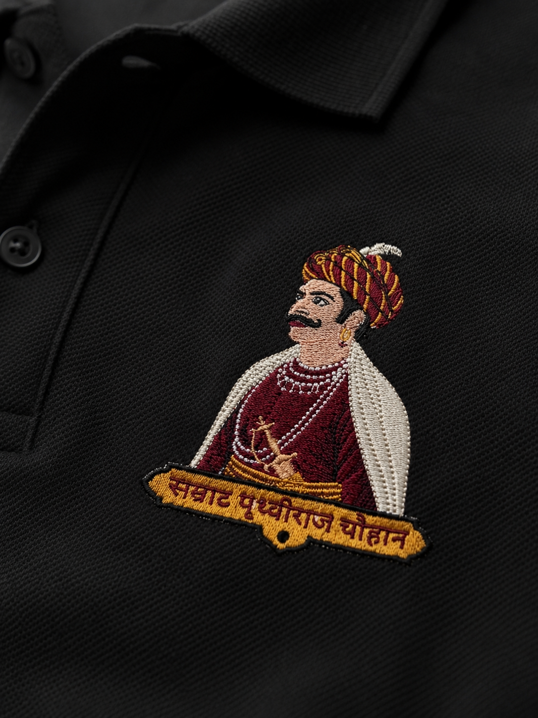 Samrat Prithviraj Chauhan Embroidered Premium Polo T-Shirt - Luxury Heritage Collection by VVM Vastra