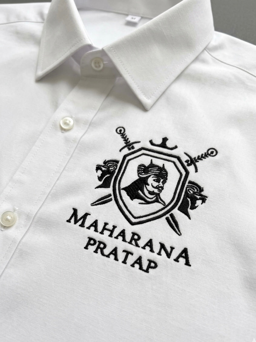VVM Vastra Maharana Pratap Premium Cotton Shirt - Rajputana Pride Embroidery | Heavy Cotton Graphic Shirt for Men