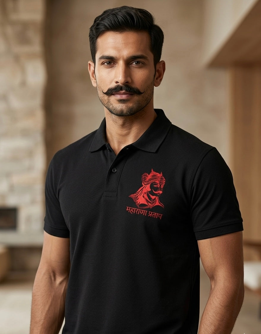 VVM Vastra Premium Cotton Rajputana Heritage Polo – Maharana Pratap Embroidered Luxury Streetwear
