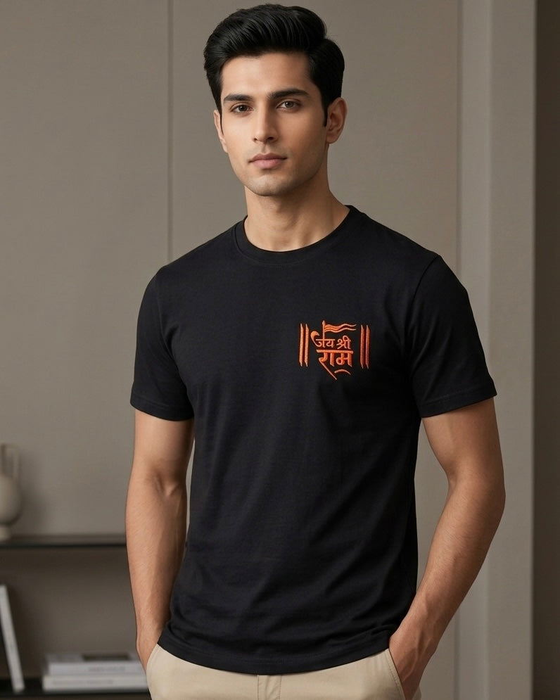 Jai Shree Ram Embroidered T-Shirt | Premium Cotton | VVM Vastra