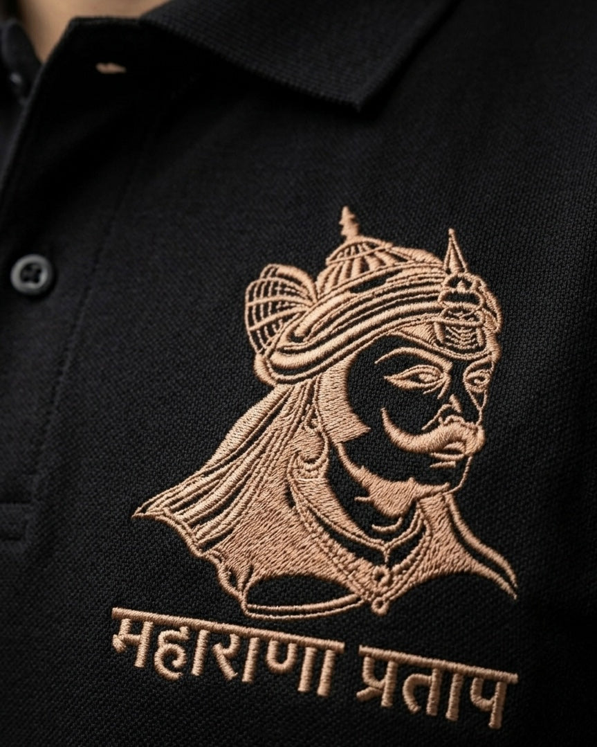 VVM Vastra Maharana Pratap Premium Cotton T-Shirt - Rajputana Pride Embroidery | Heavy Cotton Graphic Tee for Men