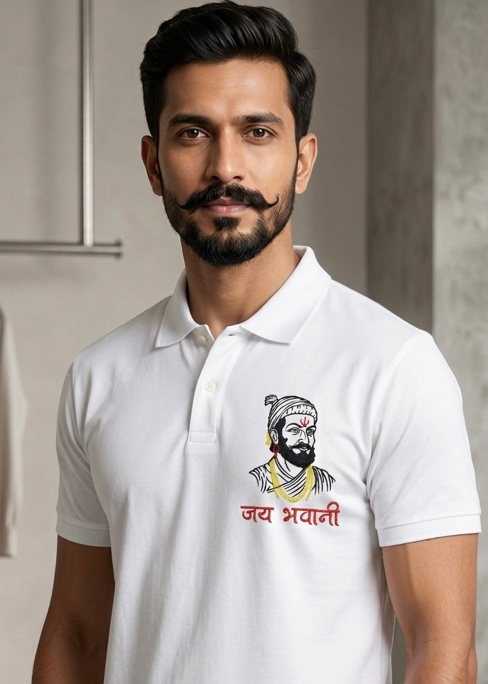 Chhatrapati Shivaji Maharaj Premium Machine Embroidery Polo T-Shirt | 100% Pure Cotton Luxury Wear by VVM Vastra