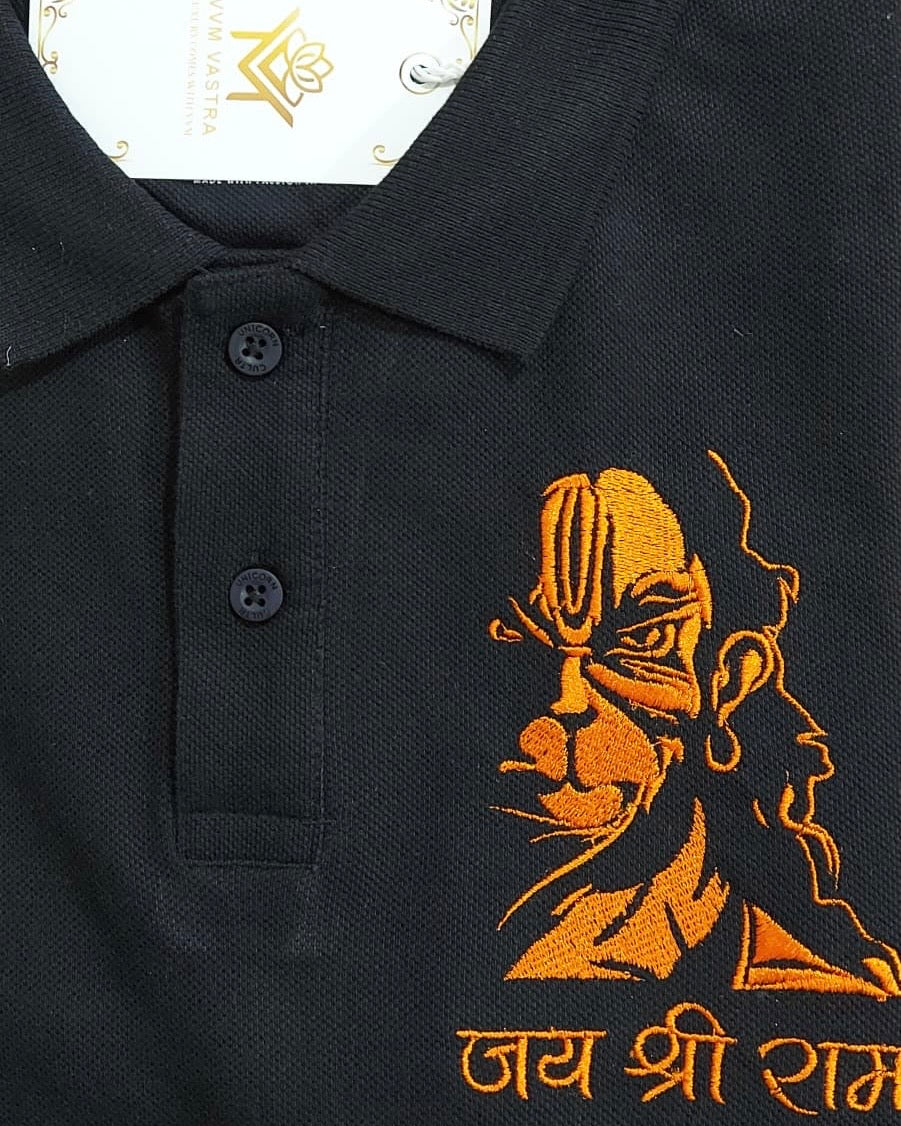Hanuman Ji Embroidered Polo T-Shirt | Premium Cotton | VVM Vastra