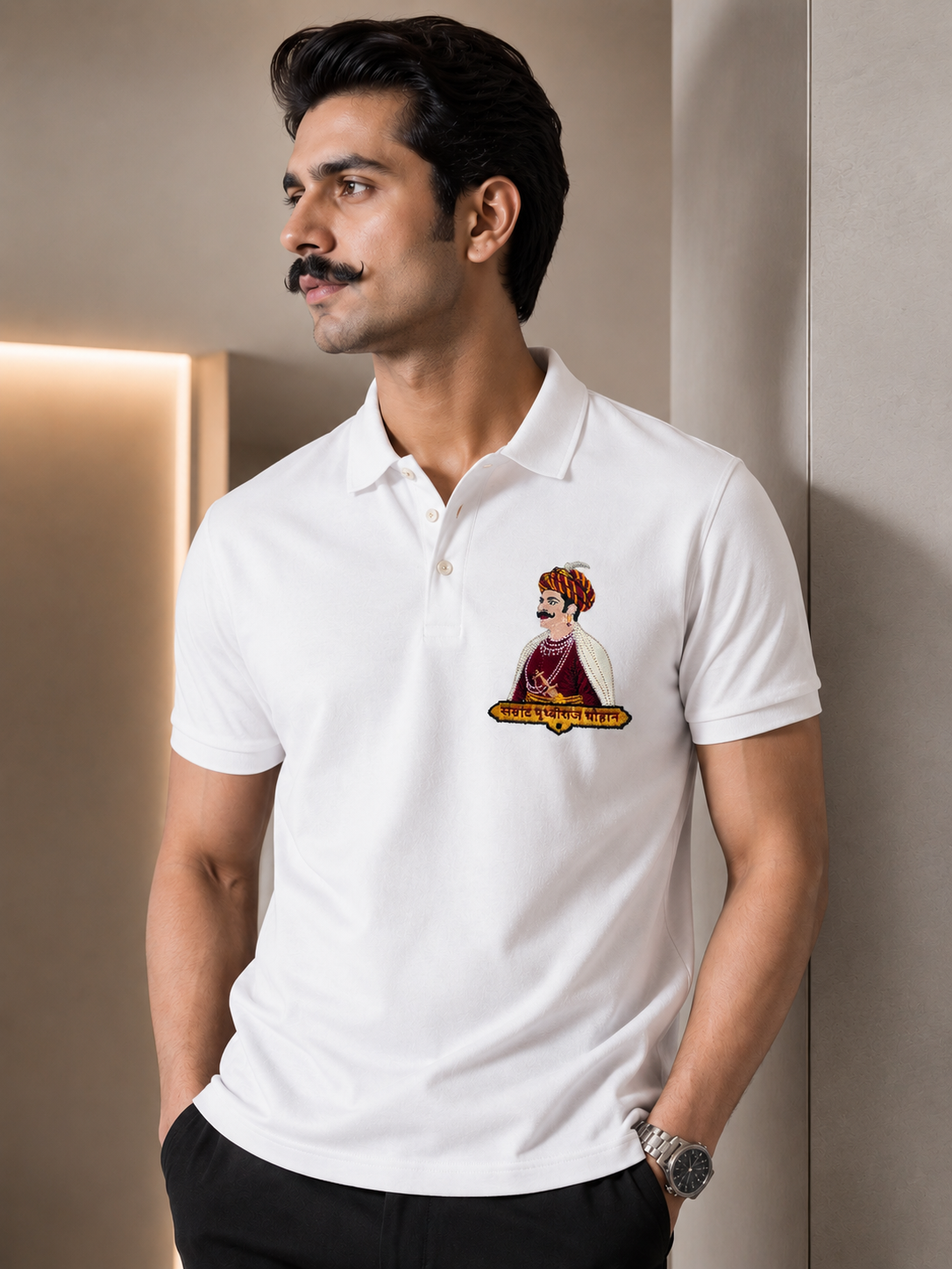 Samrat Prithviraj Chauhan Embroidered Premium Polo T-Shirt - Luxury Heritage Collection by VVM Vastra