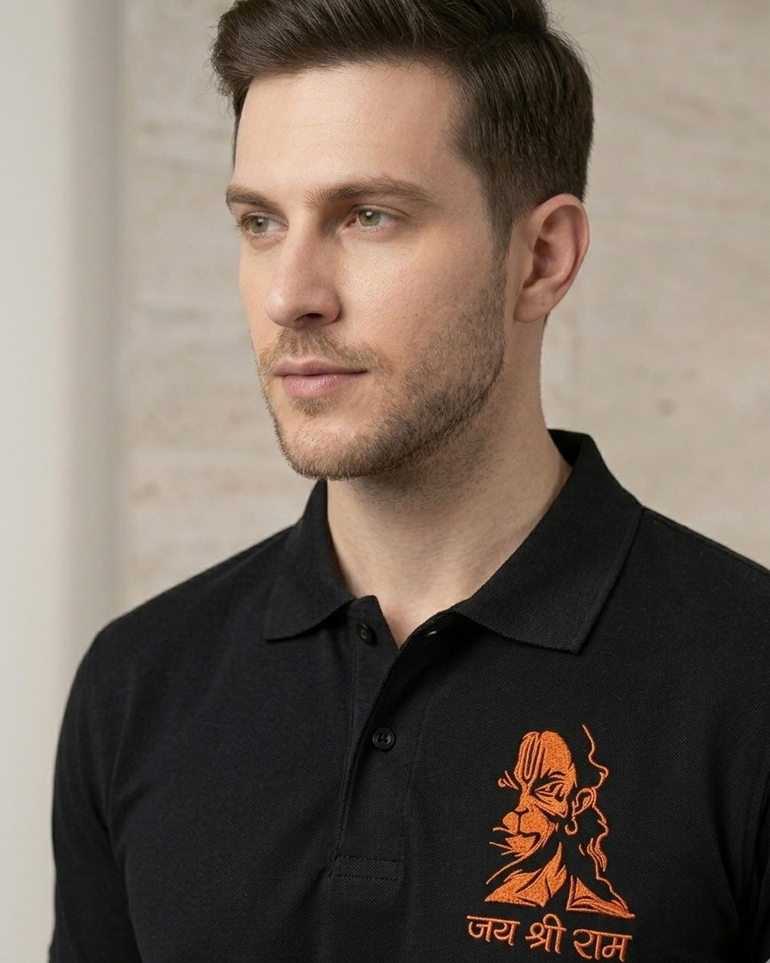 Hanuman Ji Embroidered Polo T-Shirt | Premium Cotton | VVM Vastra