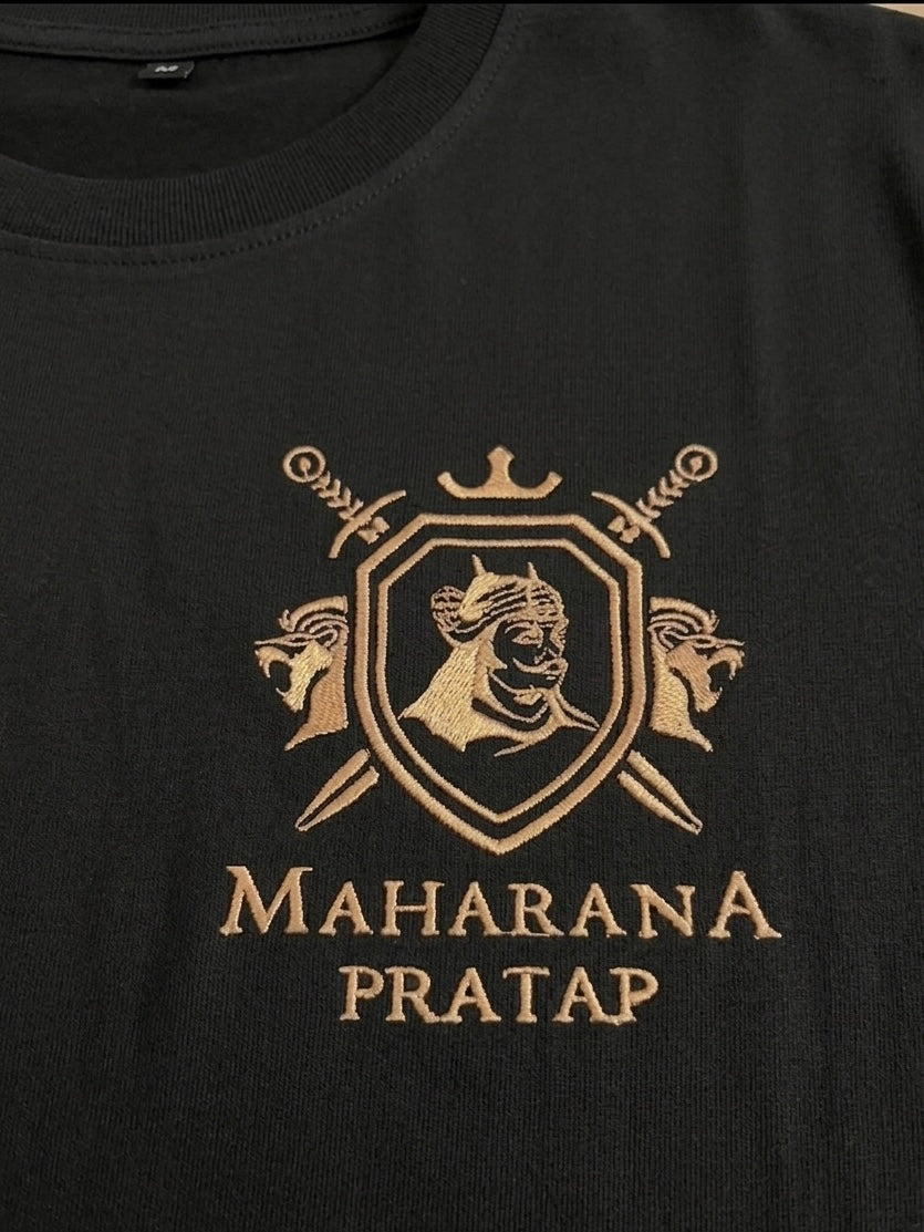 VVM Vastra Maharana Pratap Premium Cotton T-Shirt - Rajputana Pride Embroidery | Heavy Cotton Graphic Tee for Men