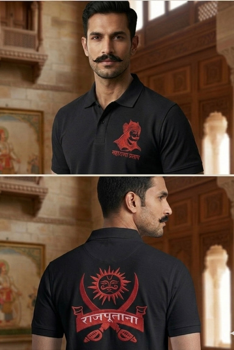 VVM Vastra Premium Cotton Rajputana Heritage Polo – Maharana Pratap Embroidered Luxury Streetwear