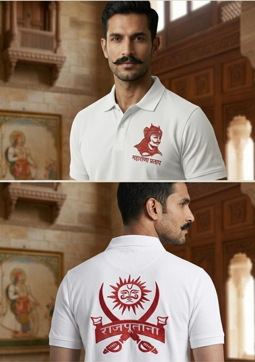 VVM Vastra Premium Cotton Rajputana Heritage Polo – Maharana Pratap Embroidered Luxury Streetwear