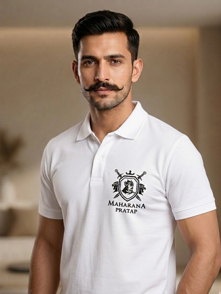 VVM Vastra Maharana Pratap Premium Cotton T-Shirt - Rajputana Pride Embroidery | Heavy Cotton Graphic Tee for Men
