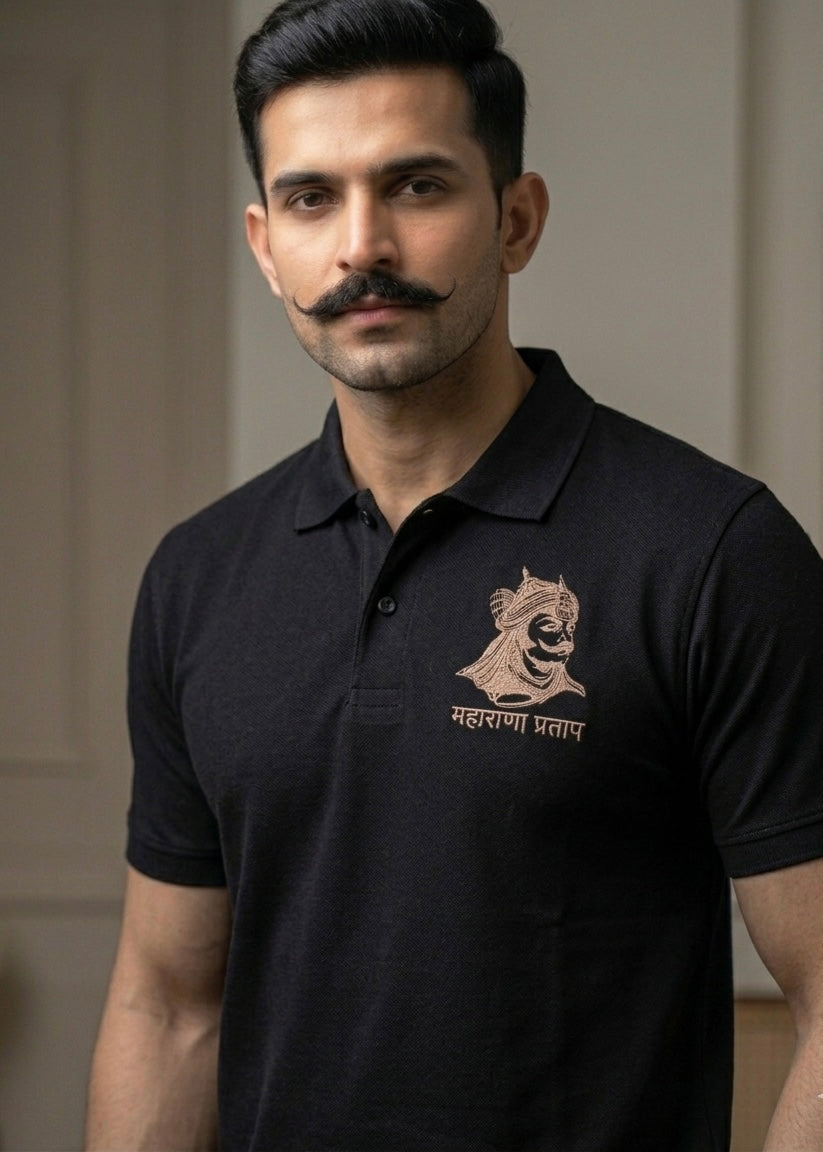 VVM Vastra Maharana Pratap Premium Cotton T-Shirt - Rajputana Pride Embroidery | Heavy Cotton Graphic Tee for Men