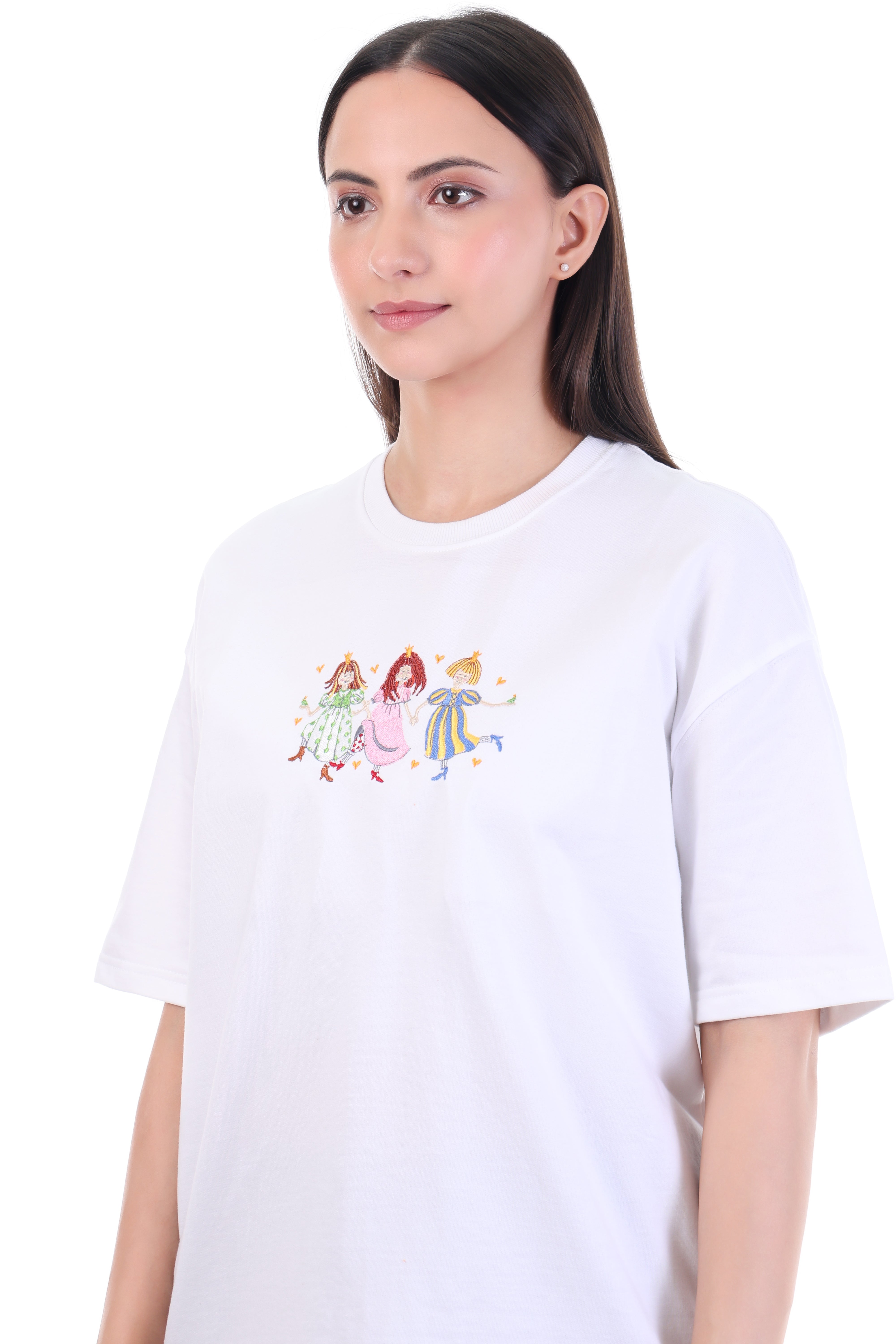 Endless Royalties – White Embroidered T-Shirt for Women | VVM Vastra