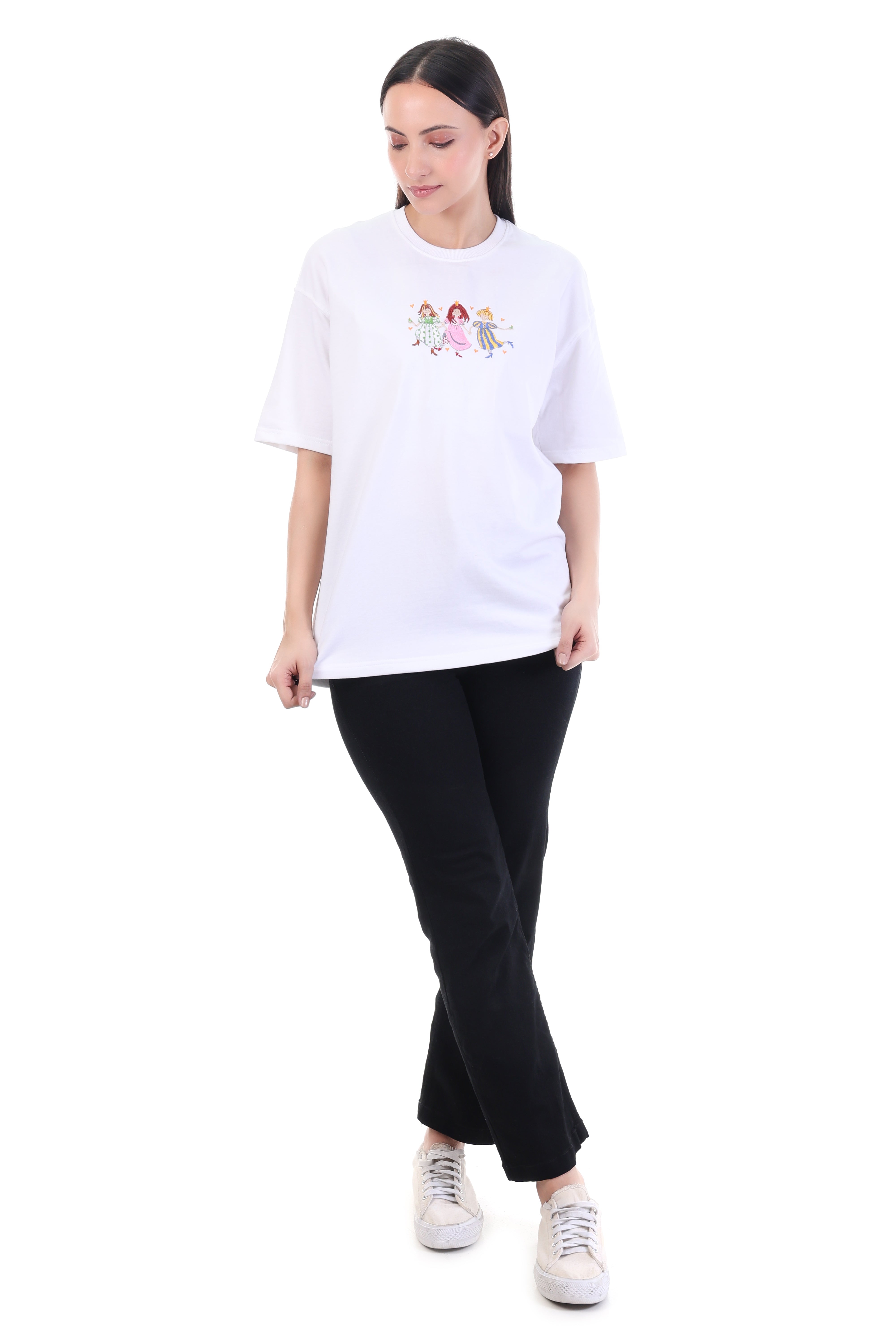Endless Royalties – White Embroidered T-Shirt for Women | VVM Vastra