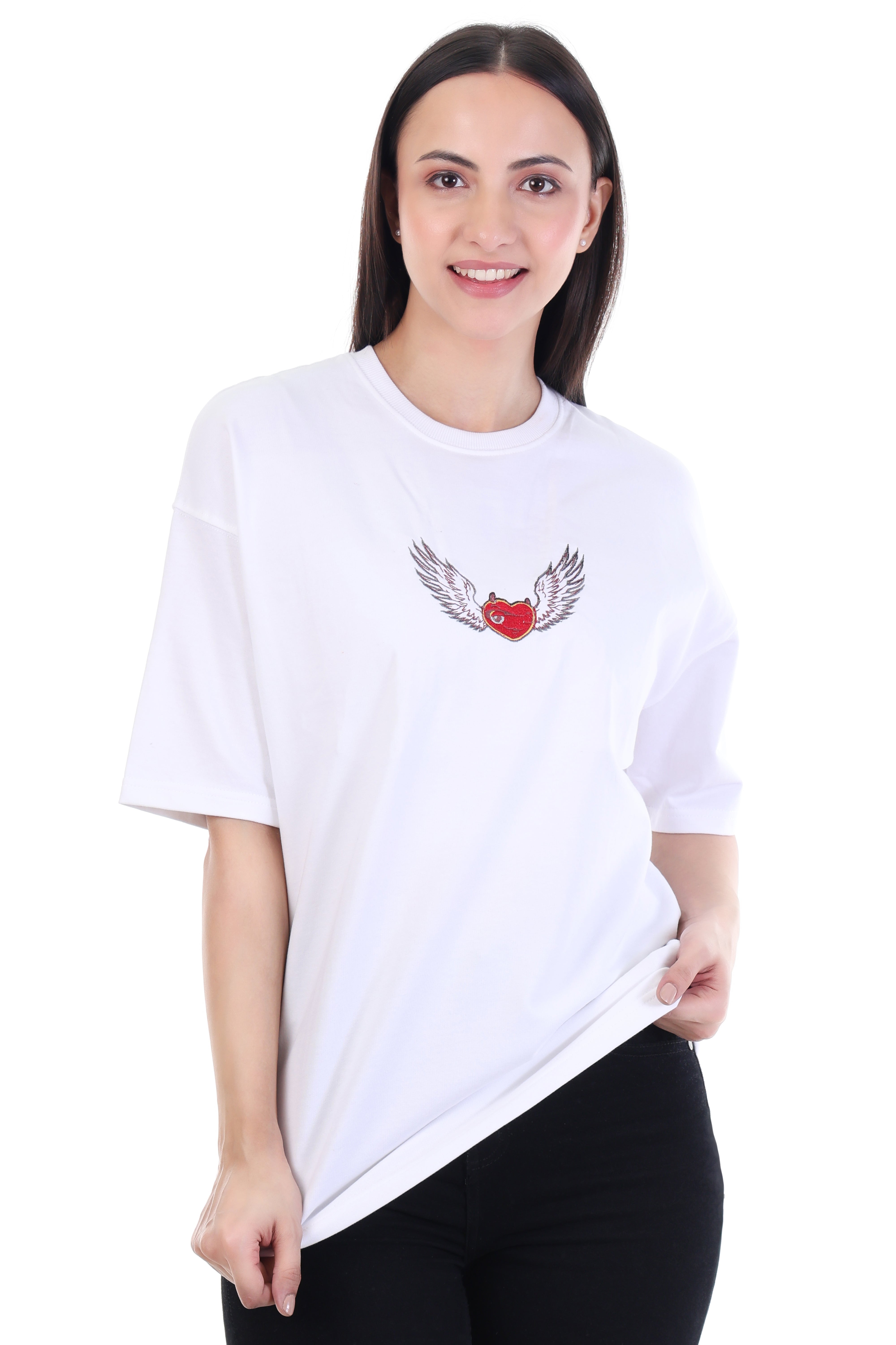 Rebel Heart – White Attitude Winged Heart T-Shirt for Women