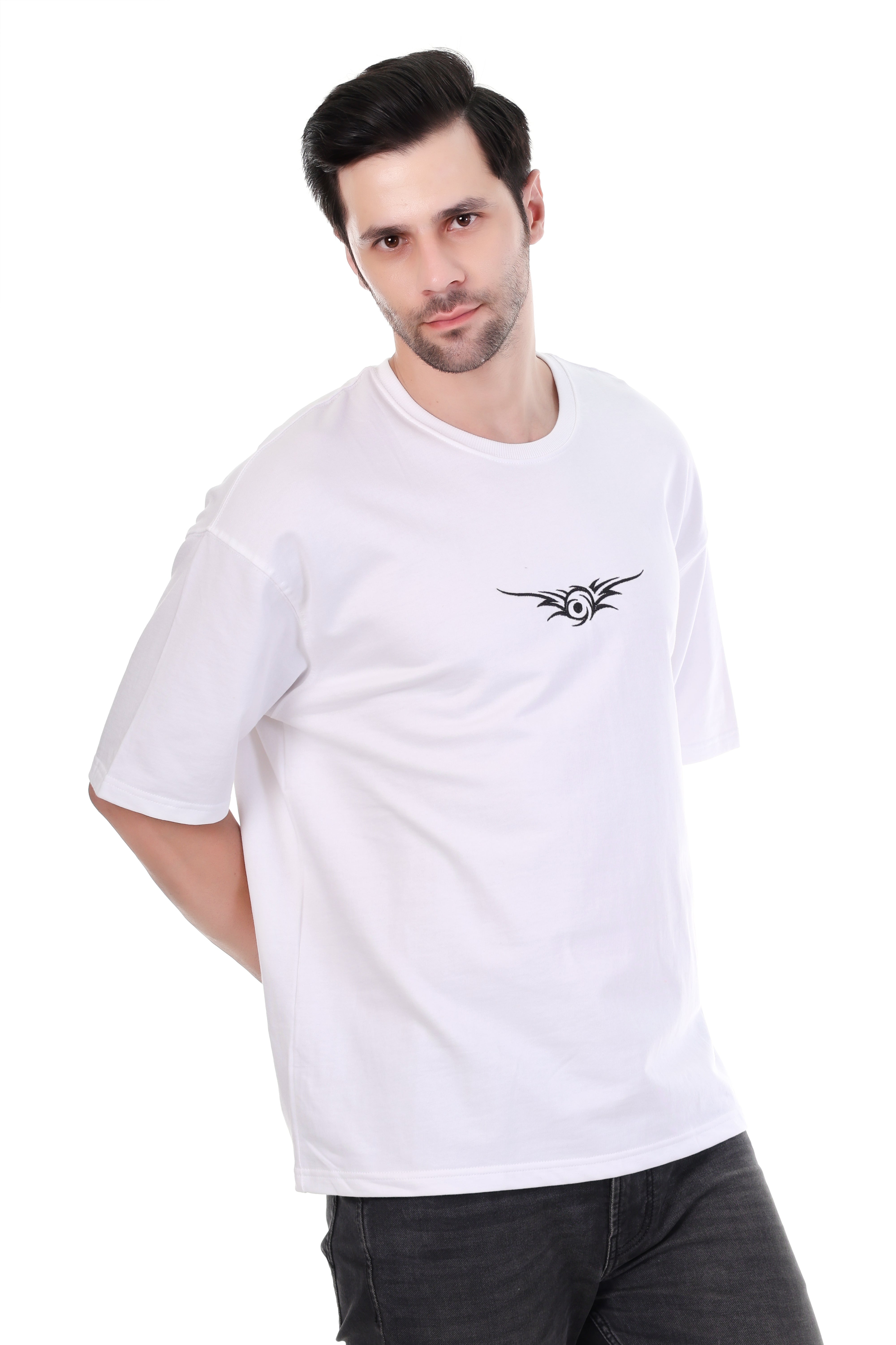 Tribal Spirit – Oversized White Embroidered T-Shirt