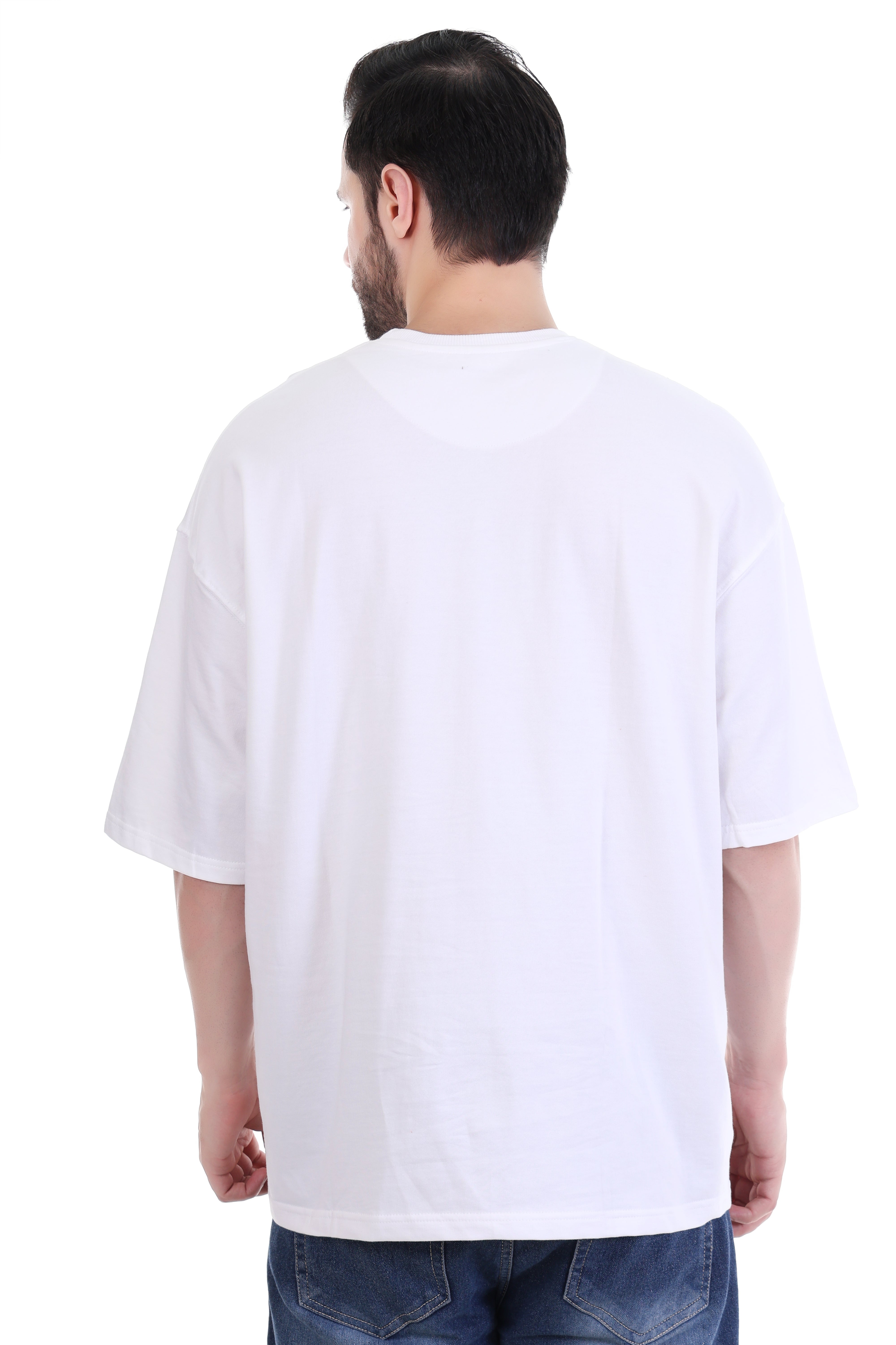 Men’s Oversized White Deer Embroidered T-Shirt | 100% Pure Cotton | Minimal Streetwear