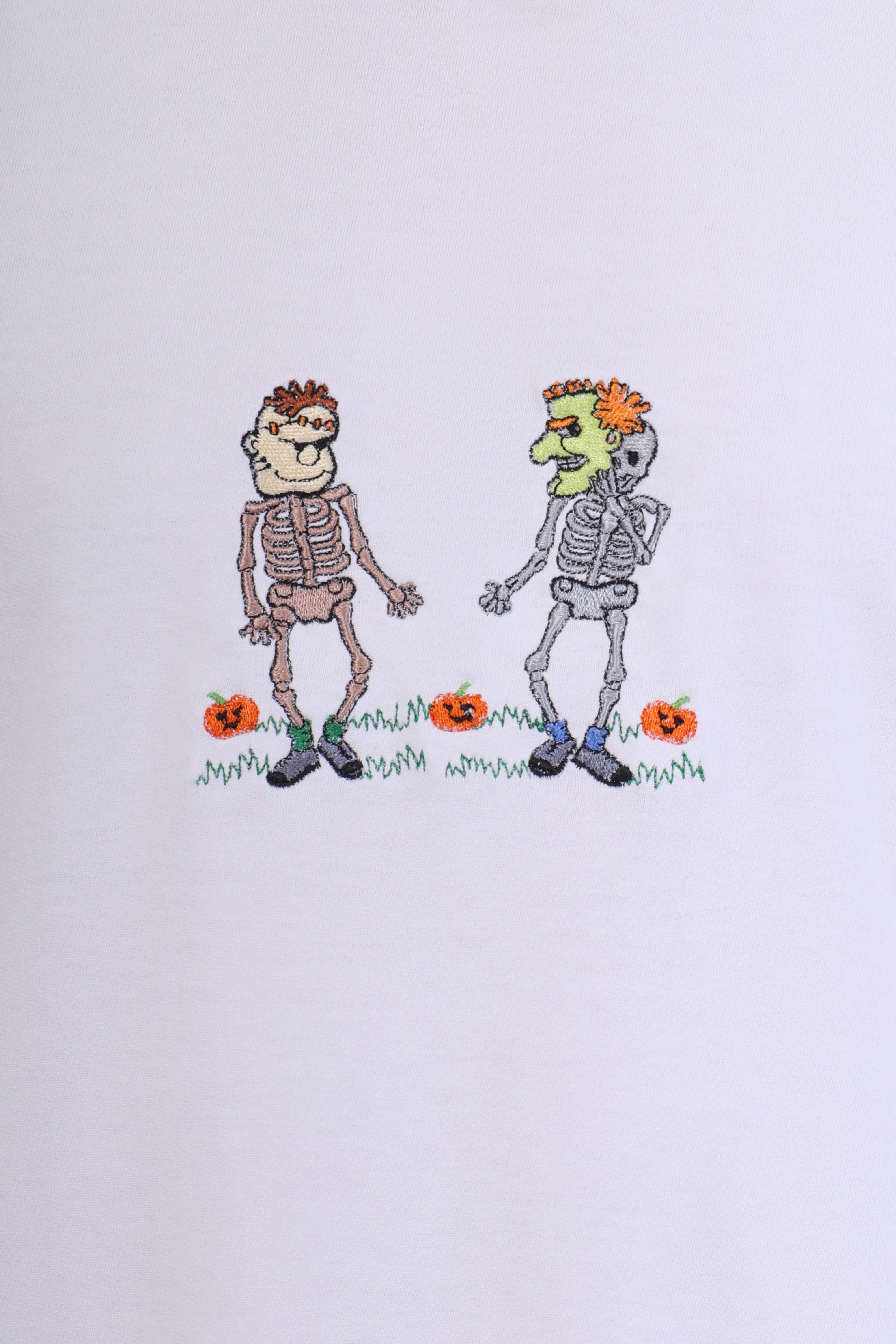 Men’s Oversized White Skeleton Love Embroidered T-Shirt | 100% Cotton | Quirky Streetwear