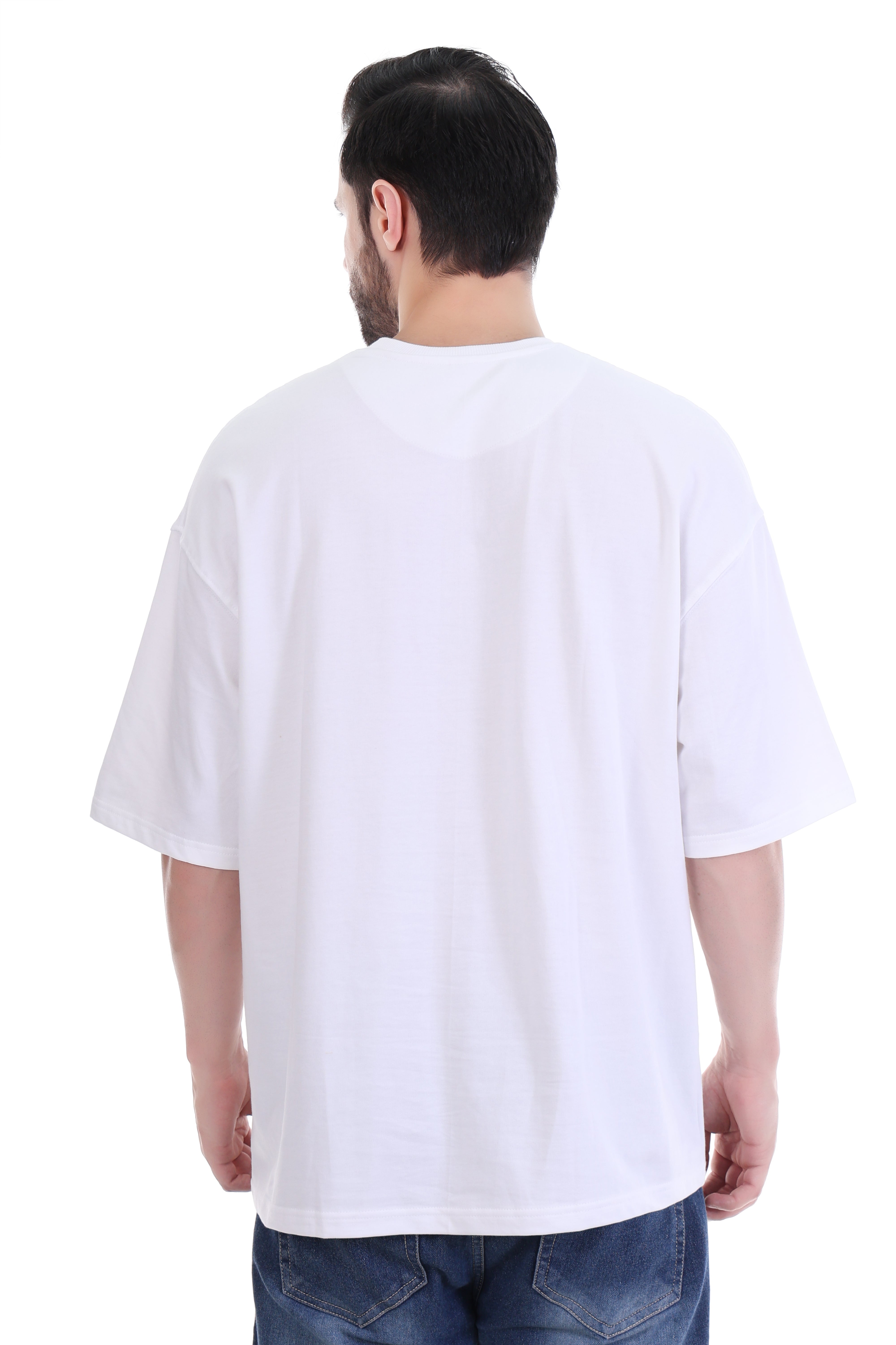 Men’s Oversized White Royal Lion Embroidered T-Shirt | 100% Cotton | Crown Crest Design