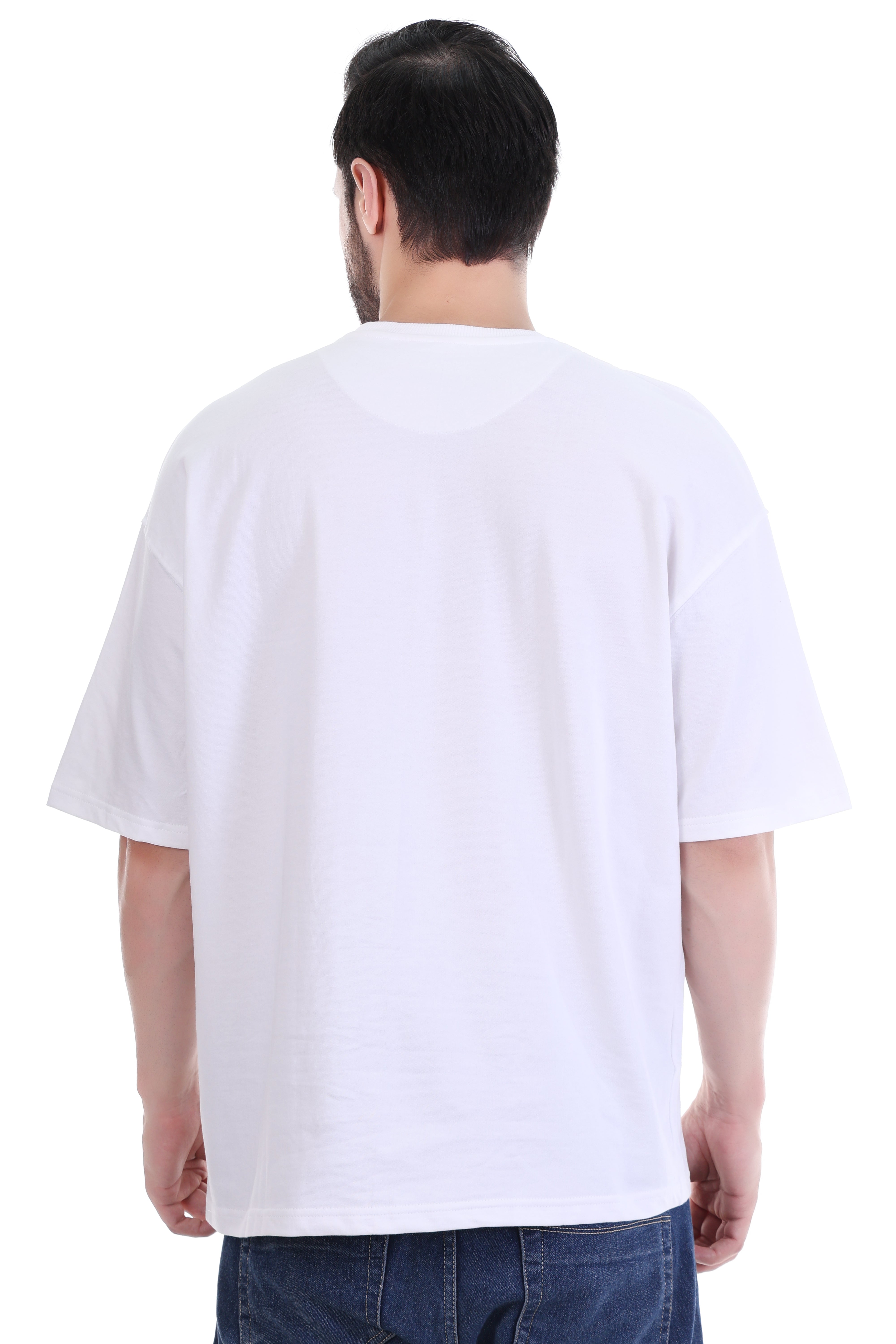 Men’s Oversized White Tiger Eyes Embroidered T-Shirt – “Grill Biest” | Pure Cotton Streetwear