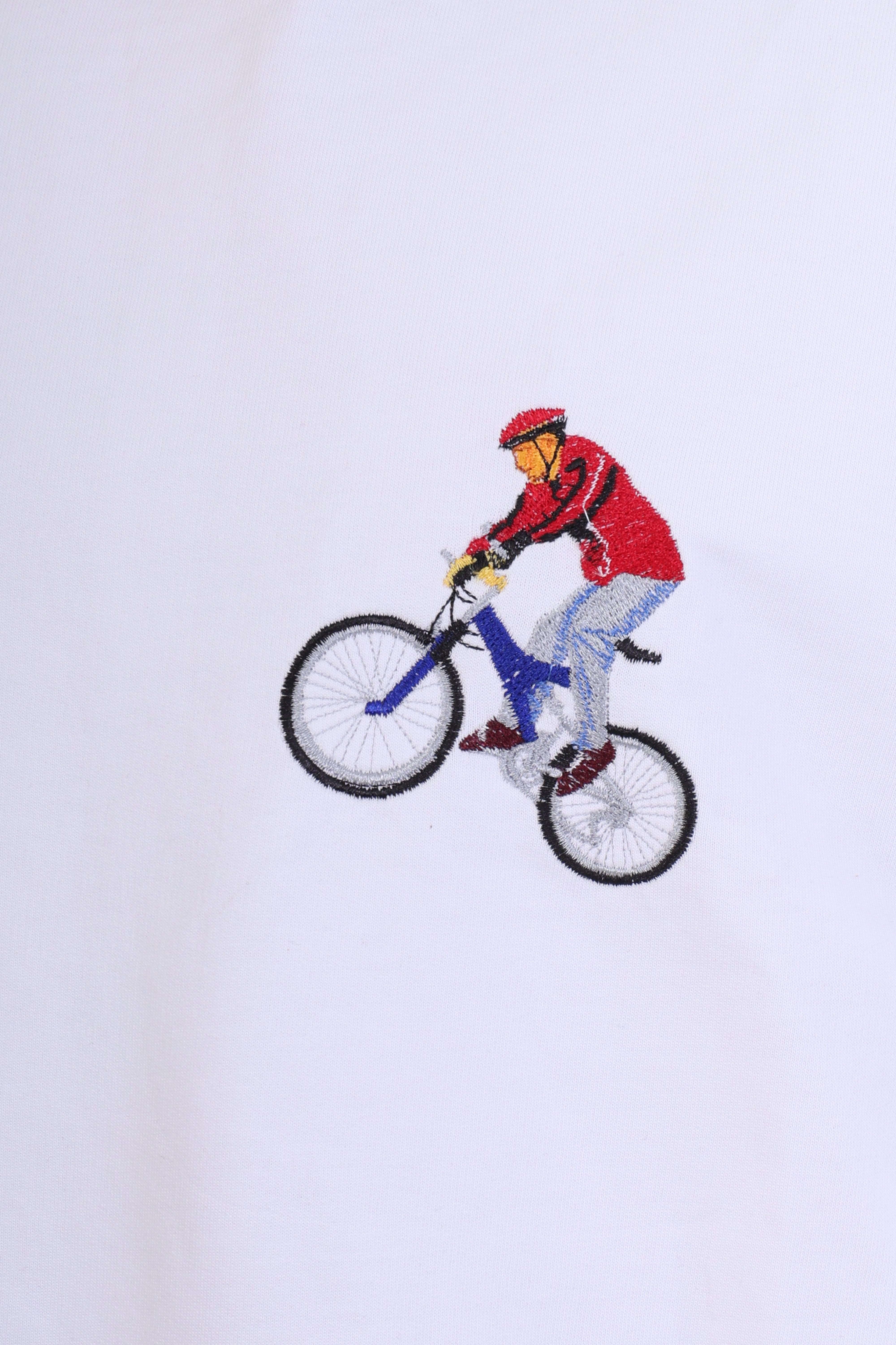 Men’s Oversized White Cyclist Embroidered T-Shirt – 100% Cotton Rider Edition