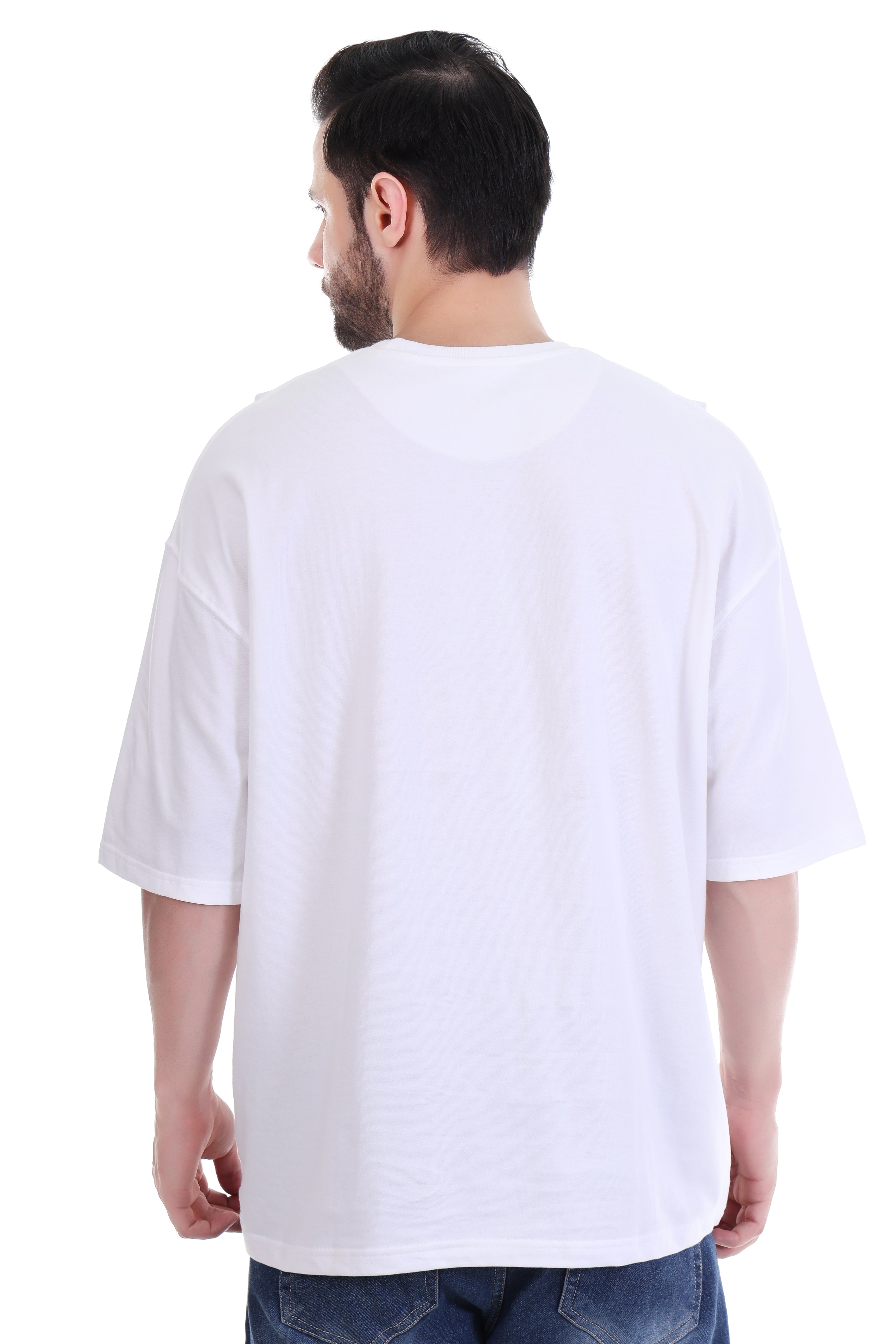 Men’s Oversized White T-Shirt with DIVE Embroidery – Pure Cotton | Trendy Summer Streetwear India